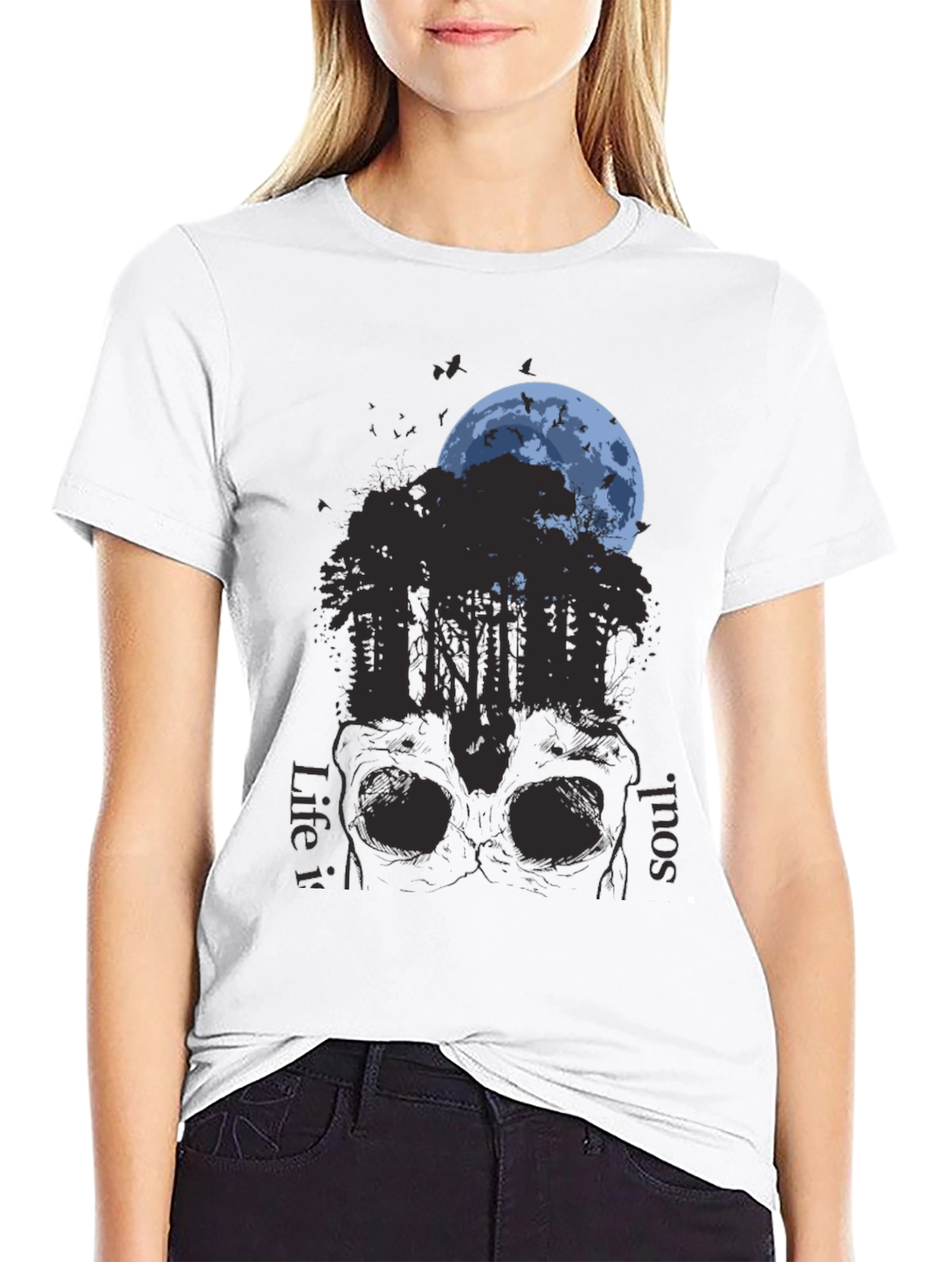 Black Skull Forest Moon Graphic T-Shirt view 9