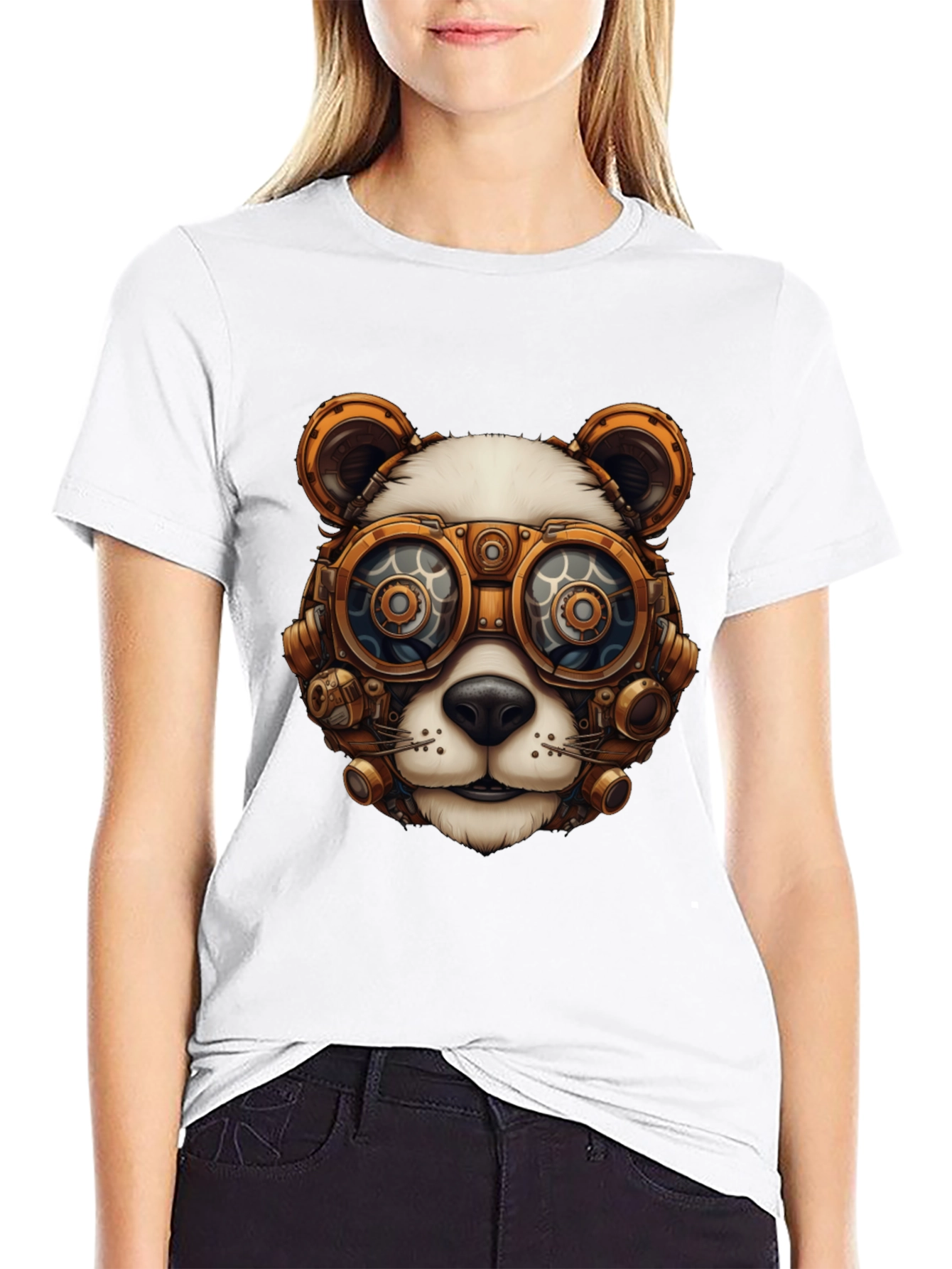 Black Steampunk Panda Graphic T-Shirt view 9