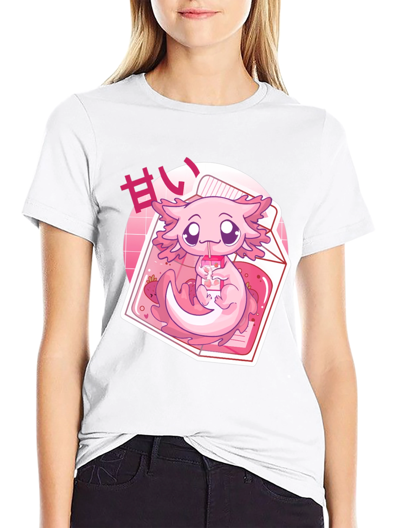 Black Cute Axolotl Kawaii T-Shirt view 9