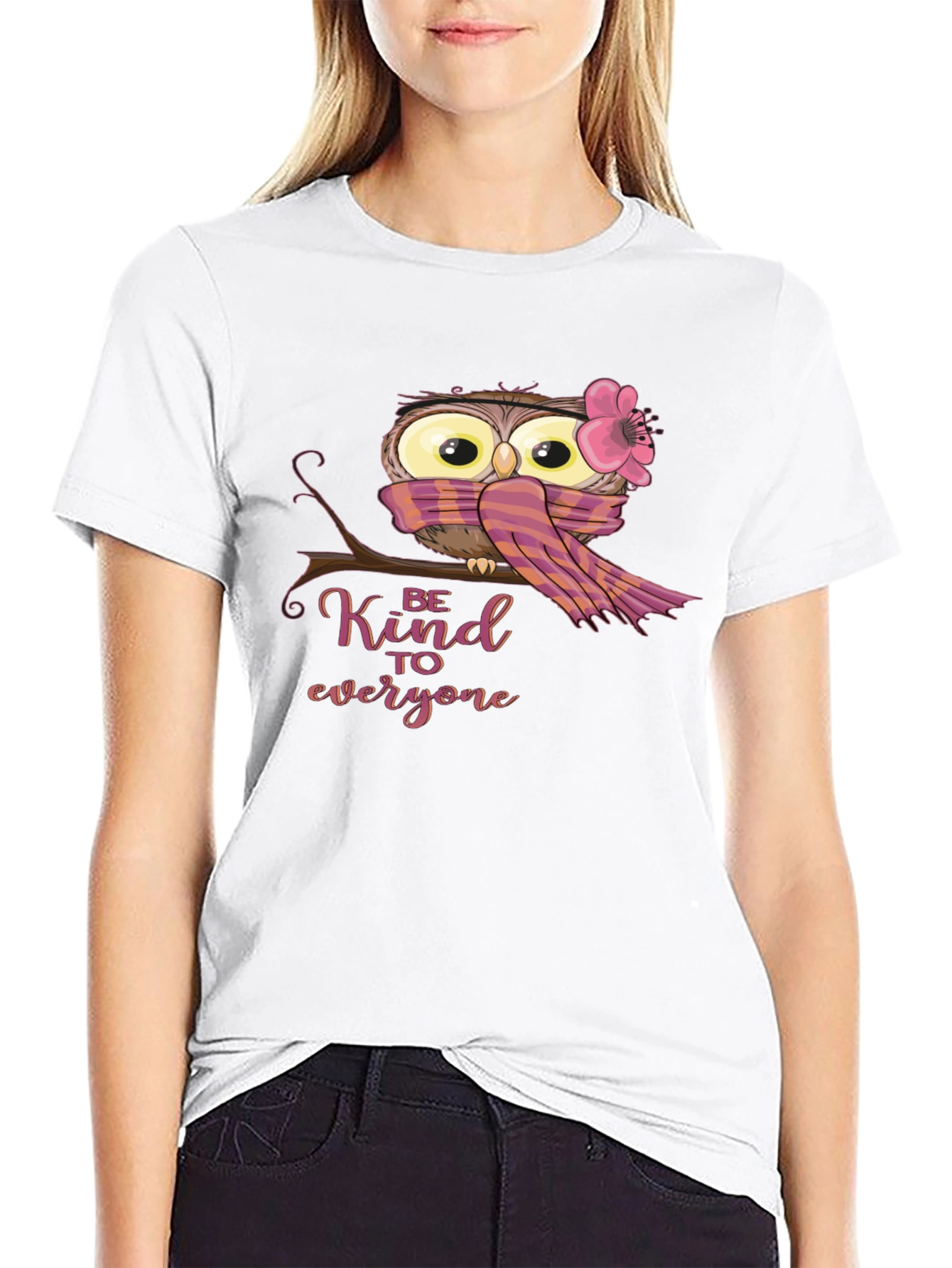 Black Cute Owl Graphic Tee - Be Kind T-Shirt view 9