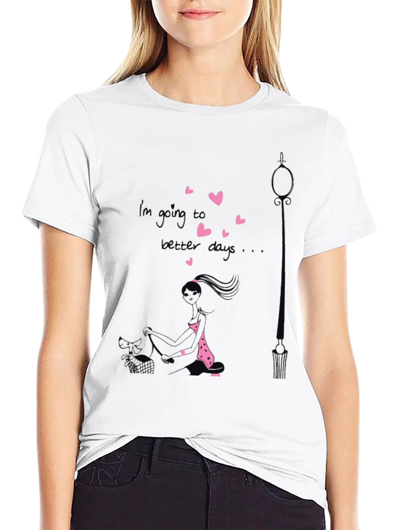 Black Whimsical Girl Graphic Tee - Black Cotton Blend view 9