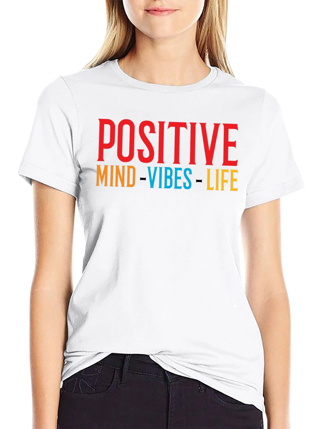 Black Positive Vibes T-Shirt - Graphic Print Crew Neck Tee view 9
