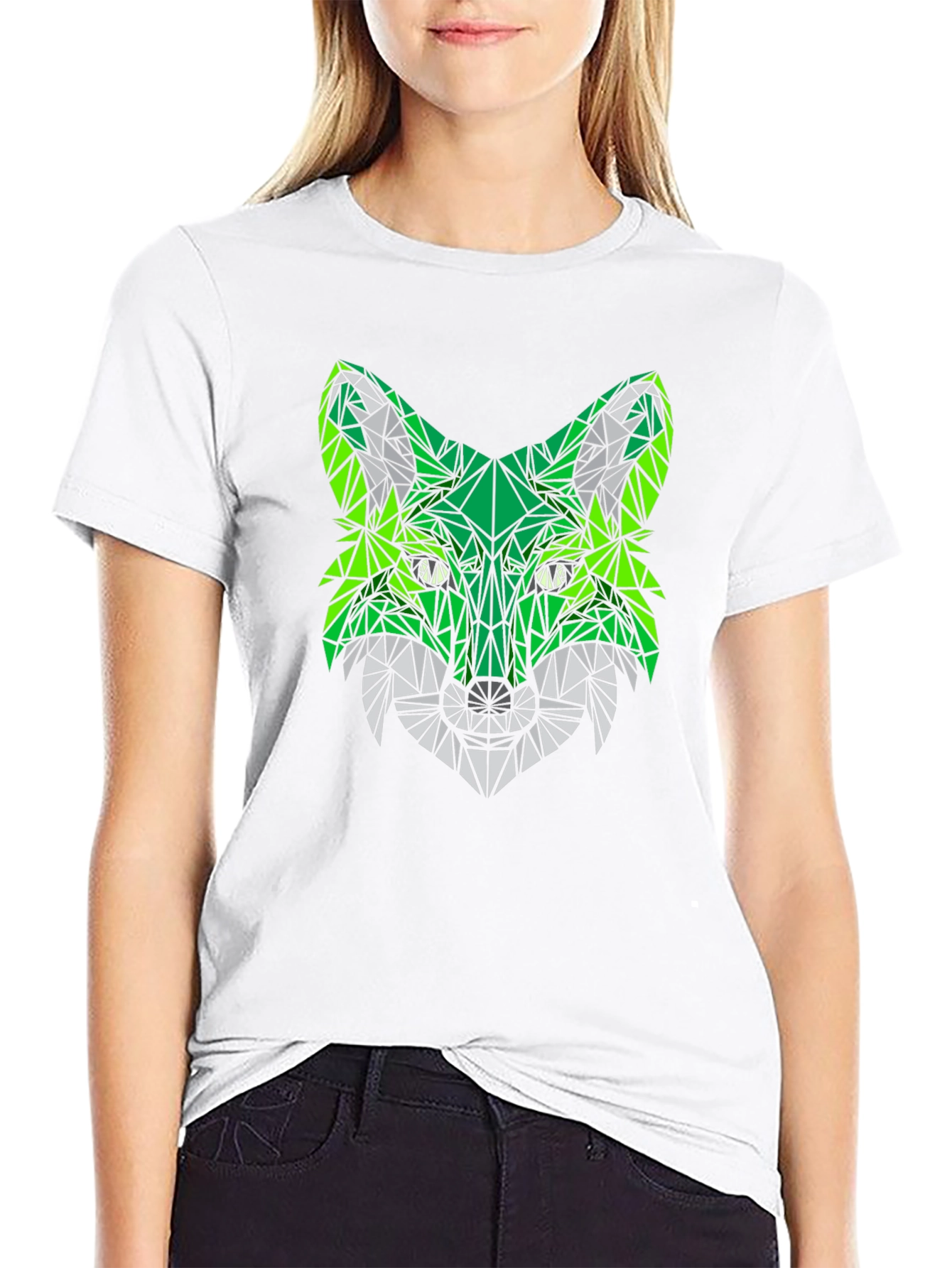 Black Geometric Fox Head Black T-Shirt view 9