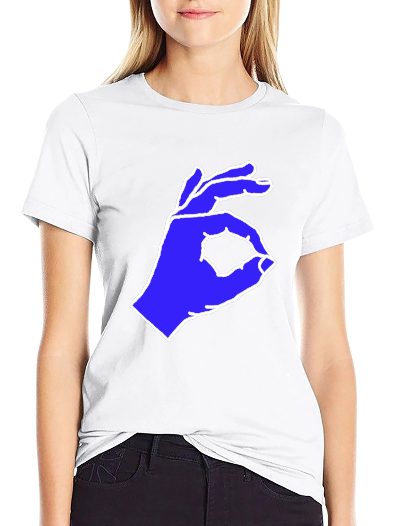 Black Black T-Shirt with Blue Hand Gesture Graphic view 9