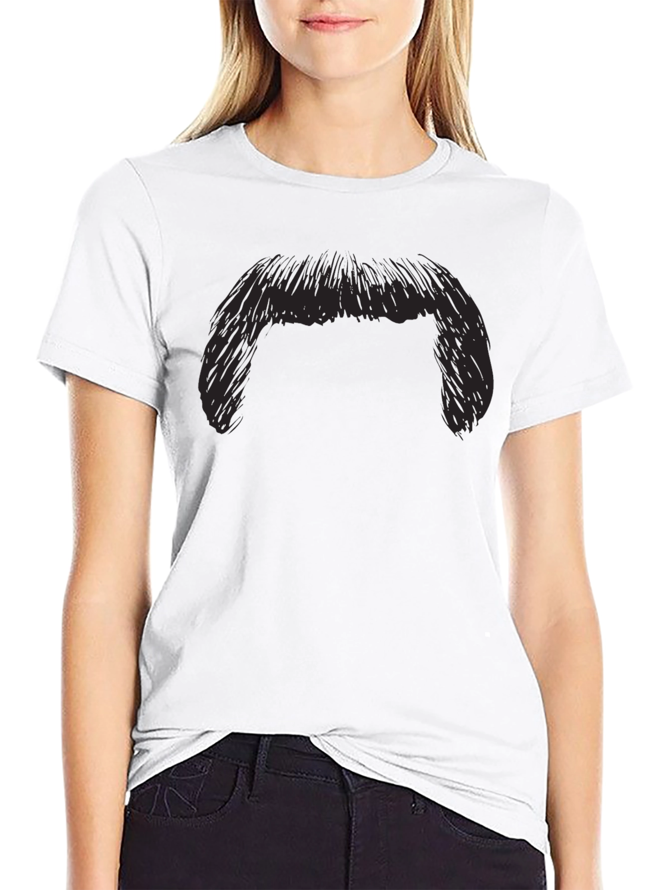 Black Funny Moustache Graphic Black T-Shirt view 9