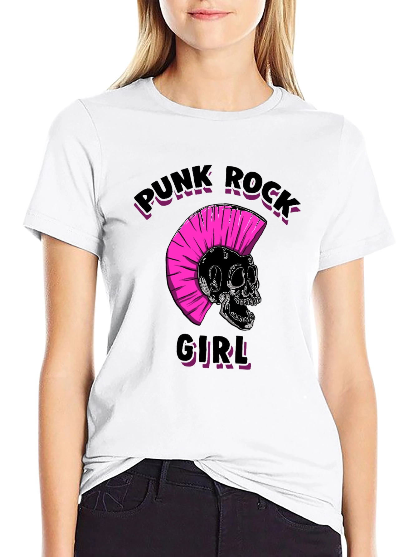 Punk Rock Girl Graphic Tee - Black Unisex T-Shirt - 9