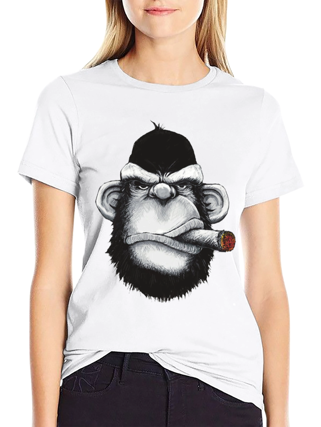 Black Cool Monkey Cigar Graphic Tee - Black Cotton view 9