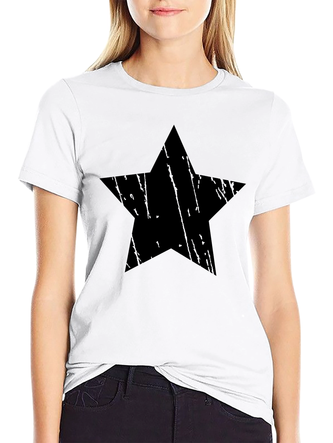 Black Distressed Star Graphic Black T-Shirt - Men's Casual Tee view 9