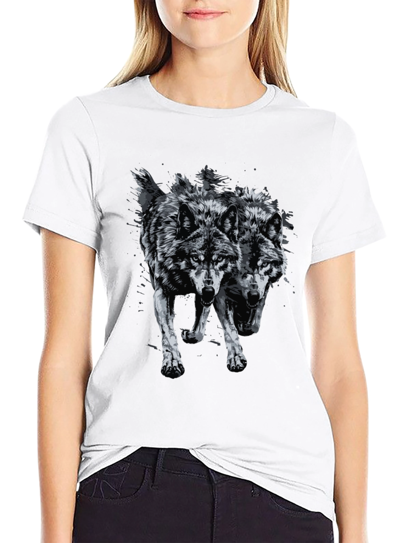 Black Two Wolves Graphic Print Tee view 9