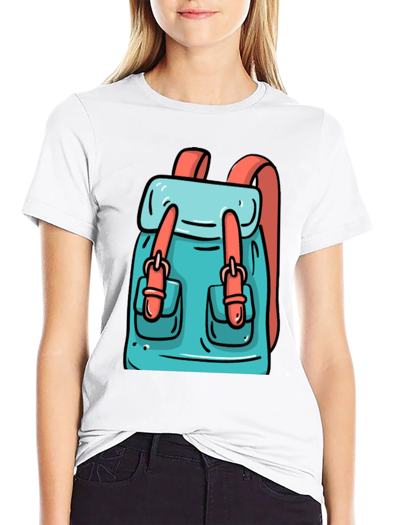 Black Backpack Cartoon Graphic Black T-Shirt view 9