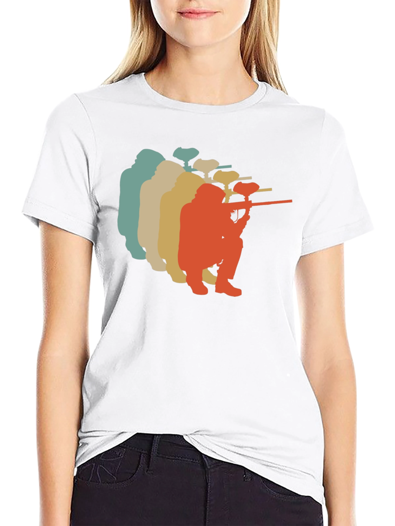 Black Vintage Paintball Player Silhouette T-Shirt view 9