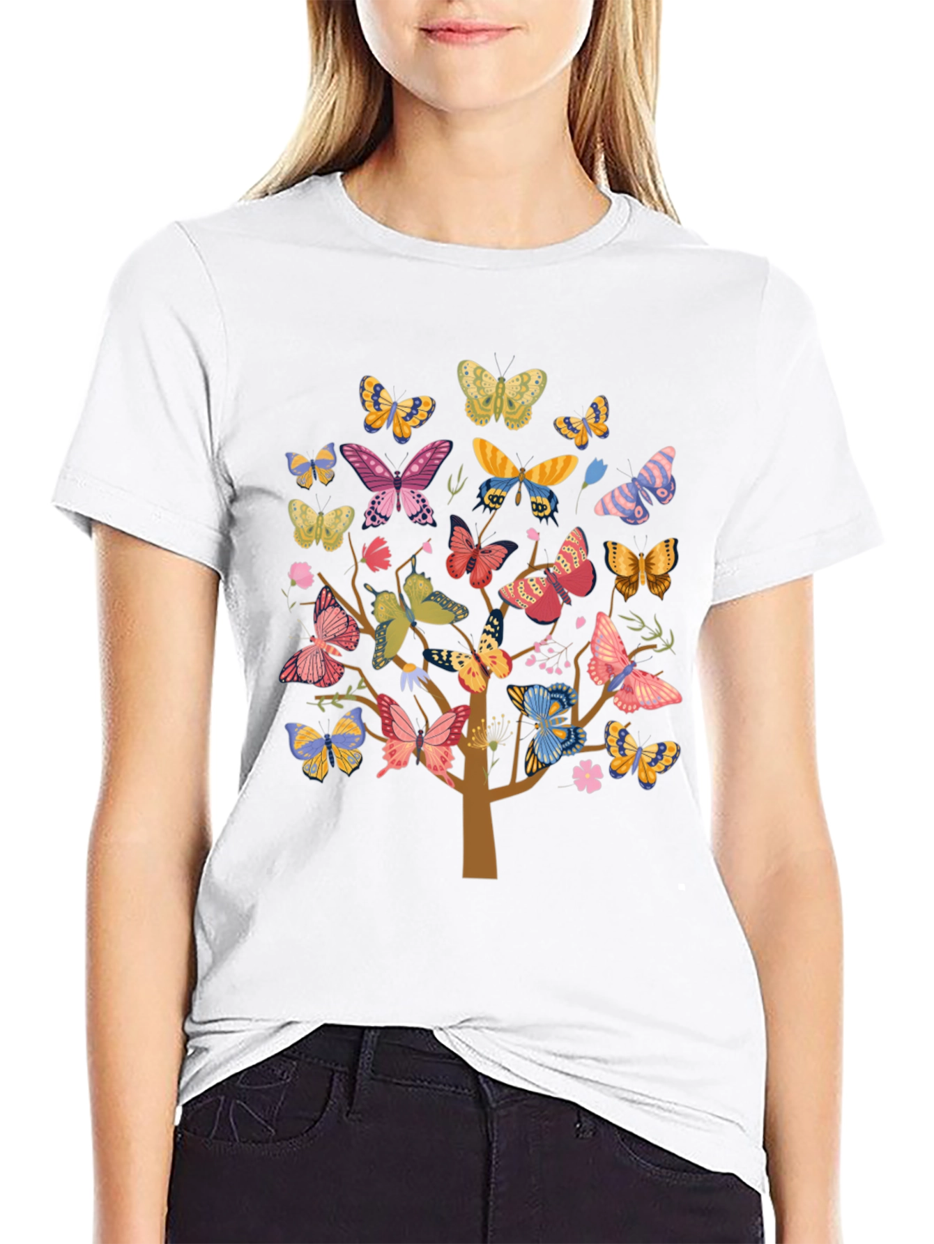 Black Butterfly Tree Graphic Tee - Trendy Unisex Shirt view 9