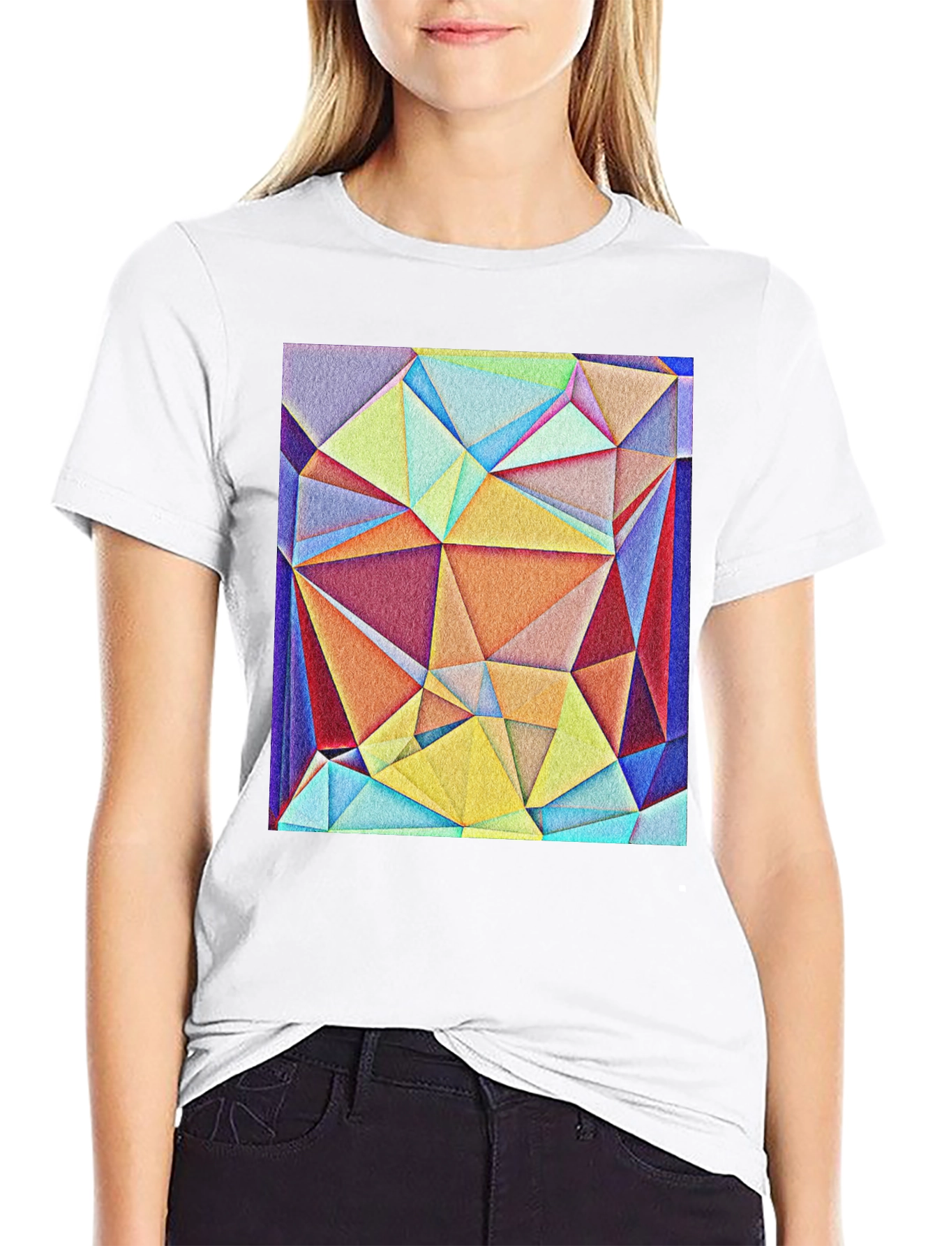 Black Geometric Triangle Art Tee - Modern Abstract Design view 9