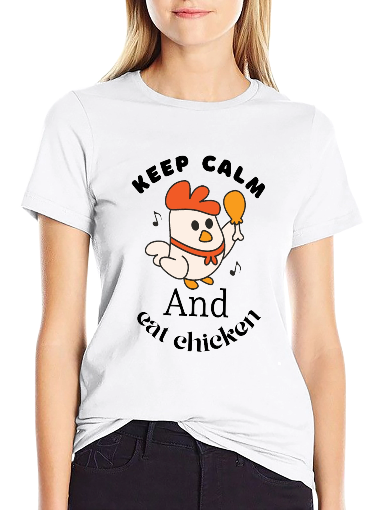 Black Keep Calm and Eat Chicken Black T-Shirt view 9