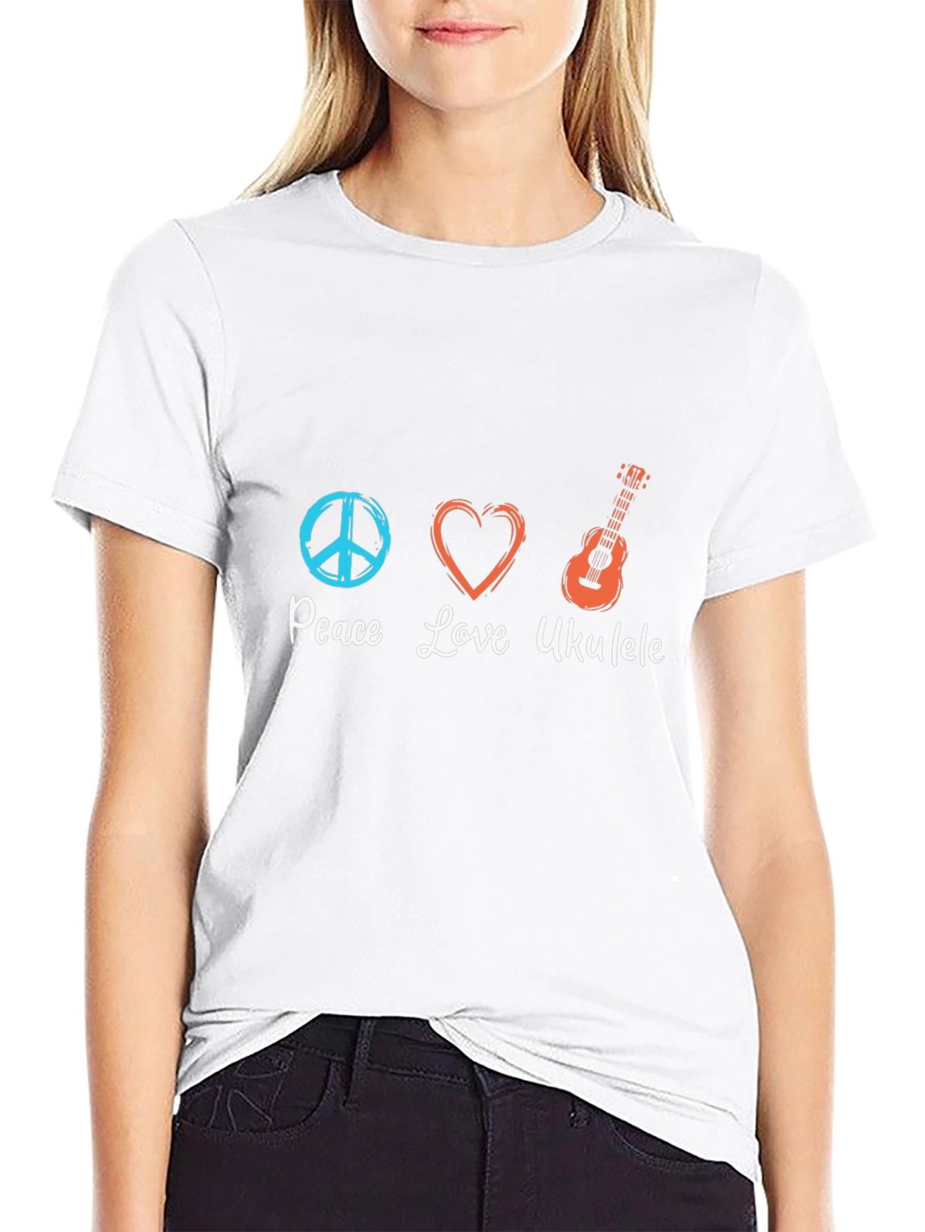 Black Peace Love Ukulele T-Shirt - Black Graphic Tee view 9