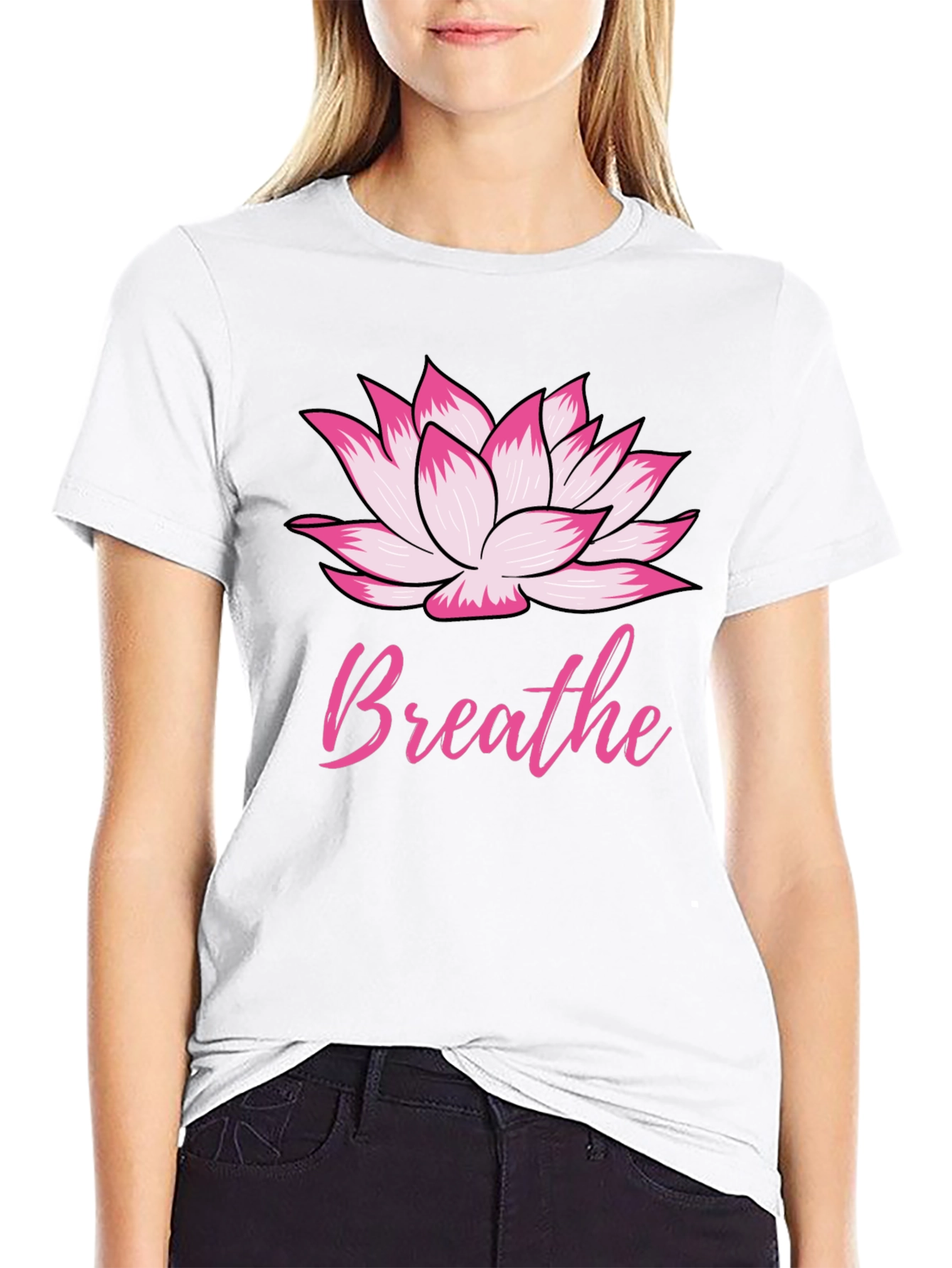 Black Breathe Lotus Flower Graphic Tee view 9