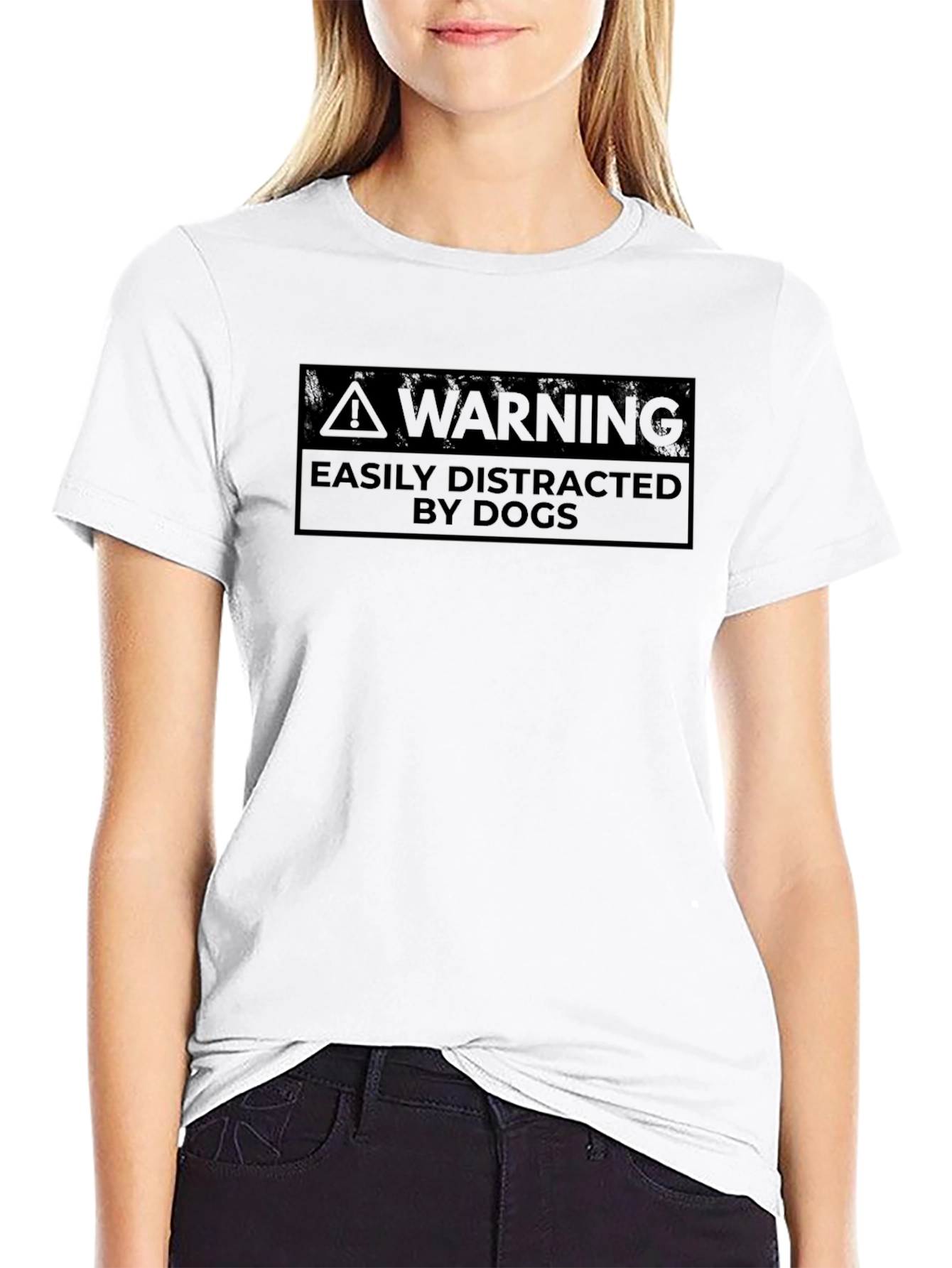 Black Easily Distracted By Dogs Warning T-Shirt view 9
