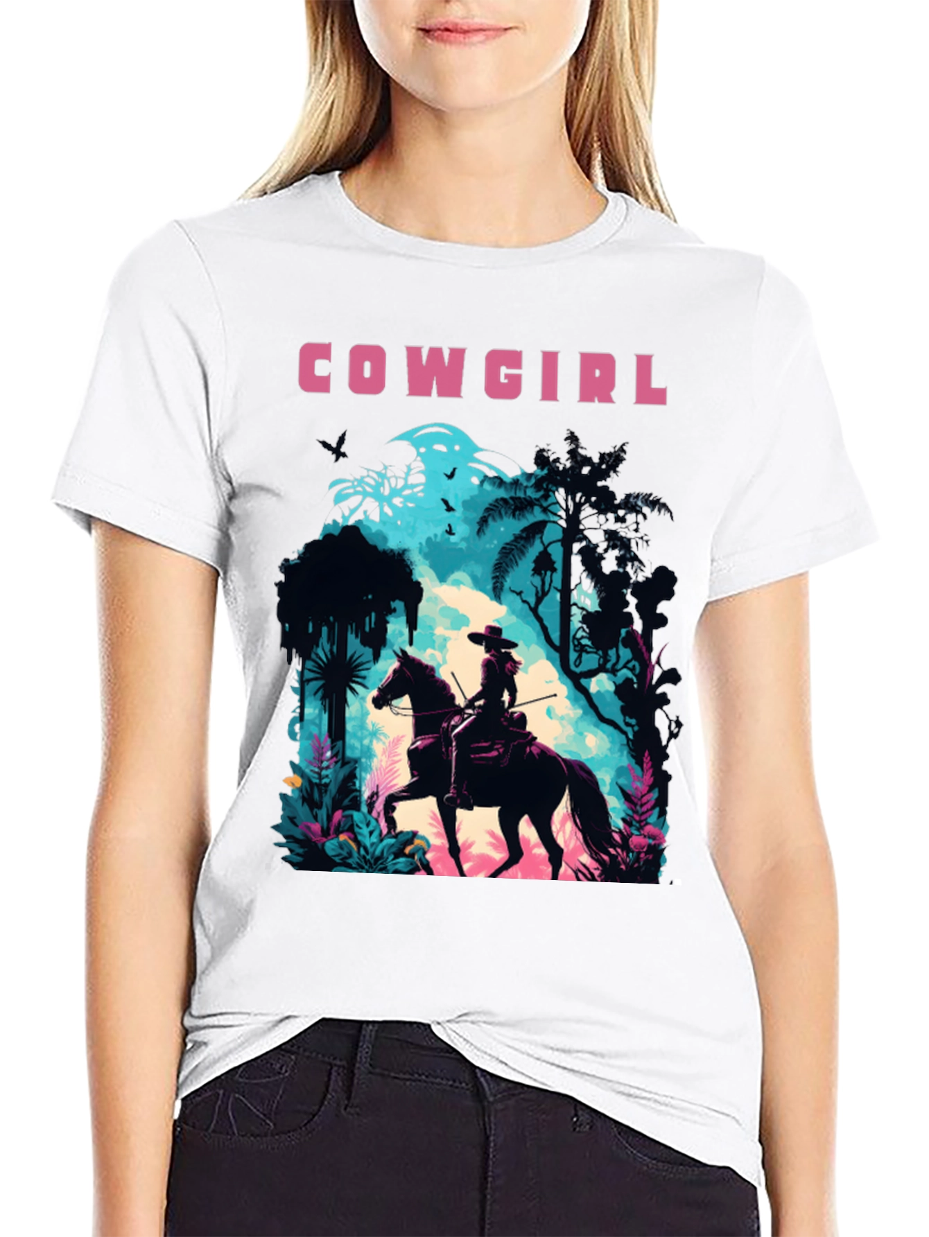 Cowgirl Graphic Tee - Unisex Black T-Shirt - 9