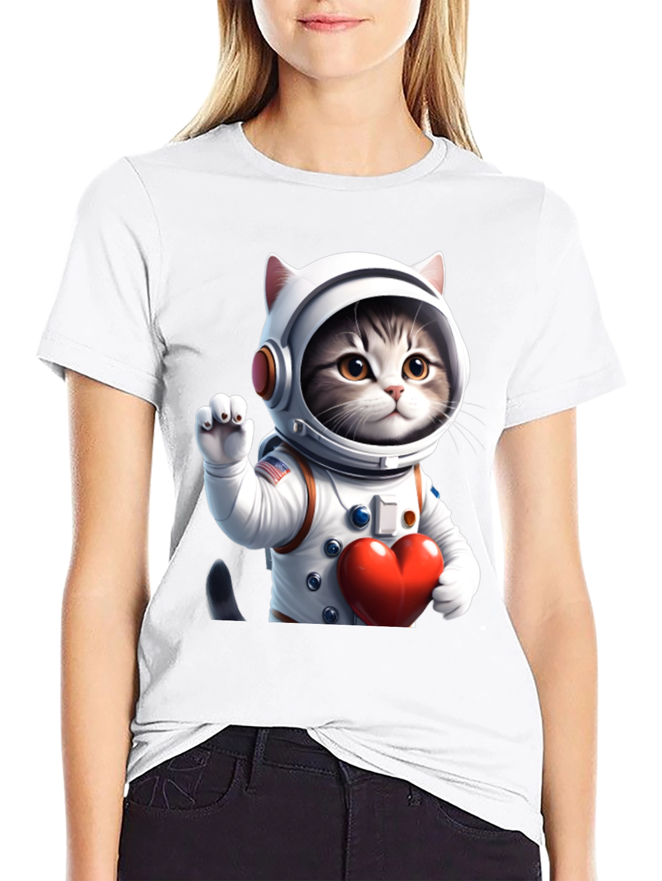 Black Cosmic Kitty T-Shirt - Astronaut Cat with Heart view 9