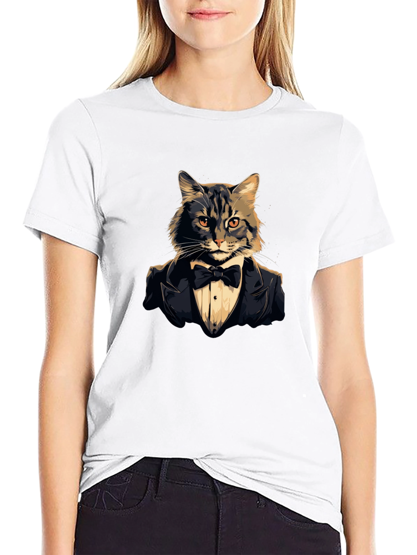 Black Dapper Cat Tuxedo T-Shirt - Cool Feline Formal Wear Tee view 9