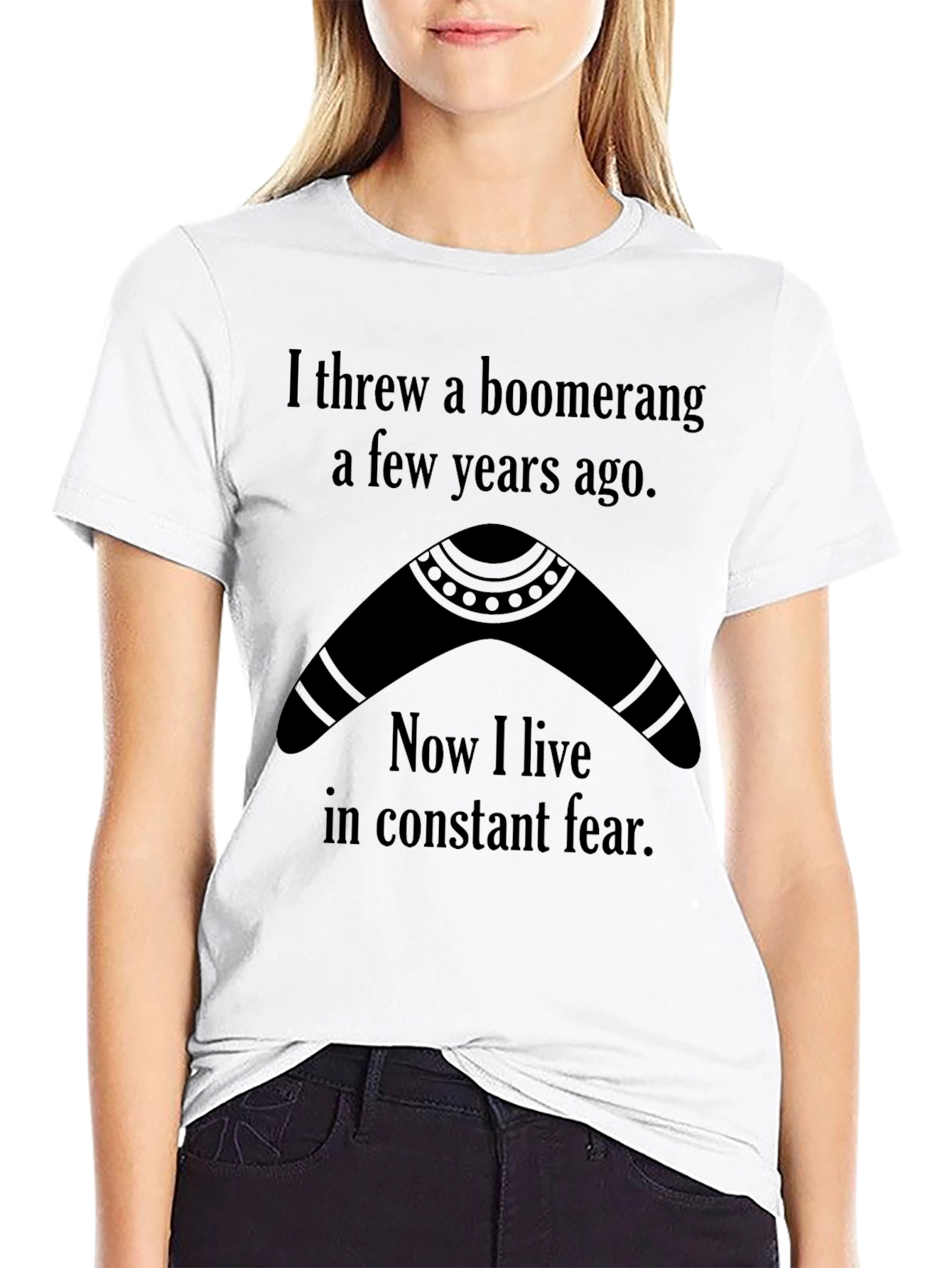 Black Boomerang Thrower Humor Graphic T-Shirt view 9