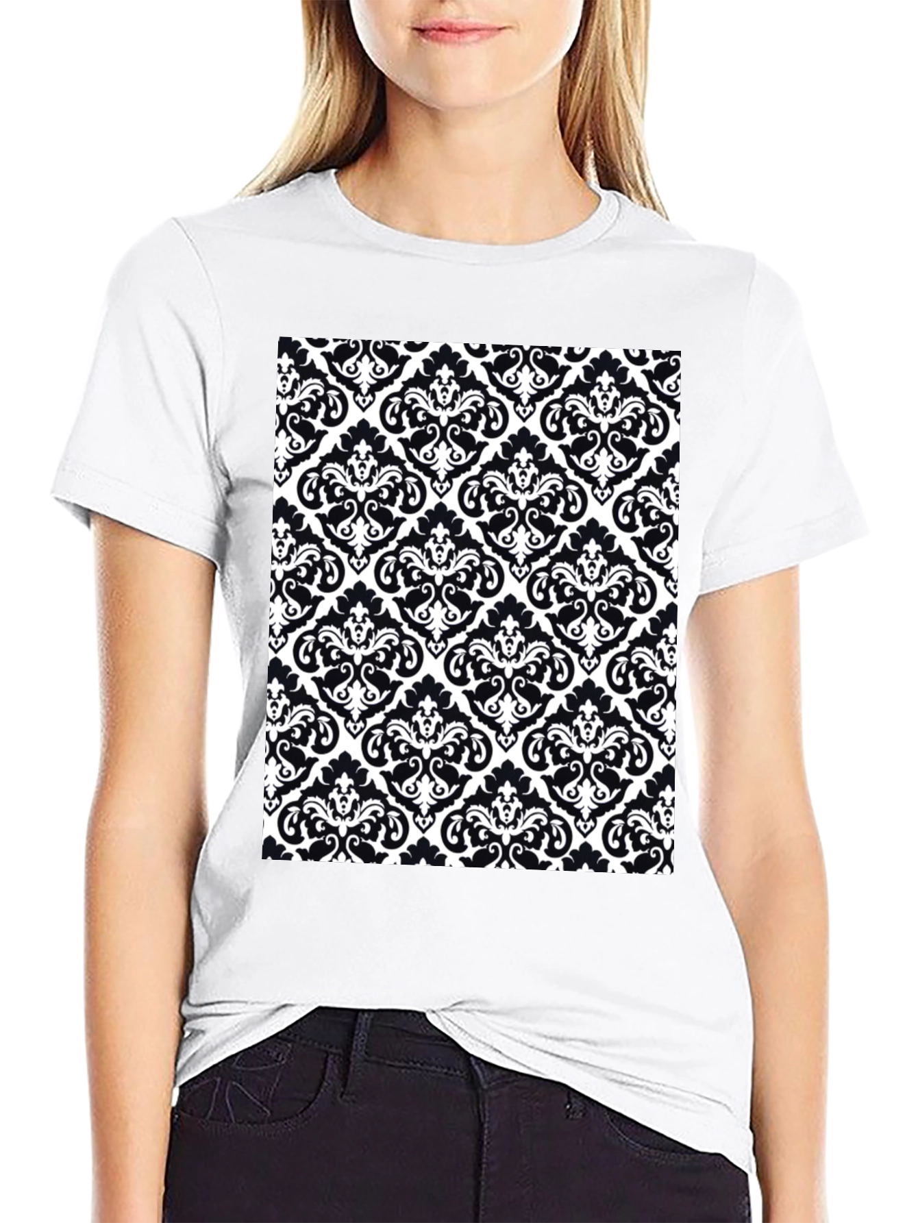 Black Stylish Black T-Shirt with Ornate Pattern Print view 9