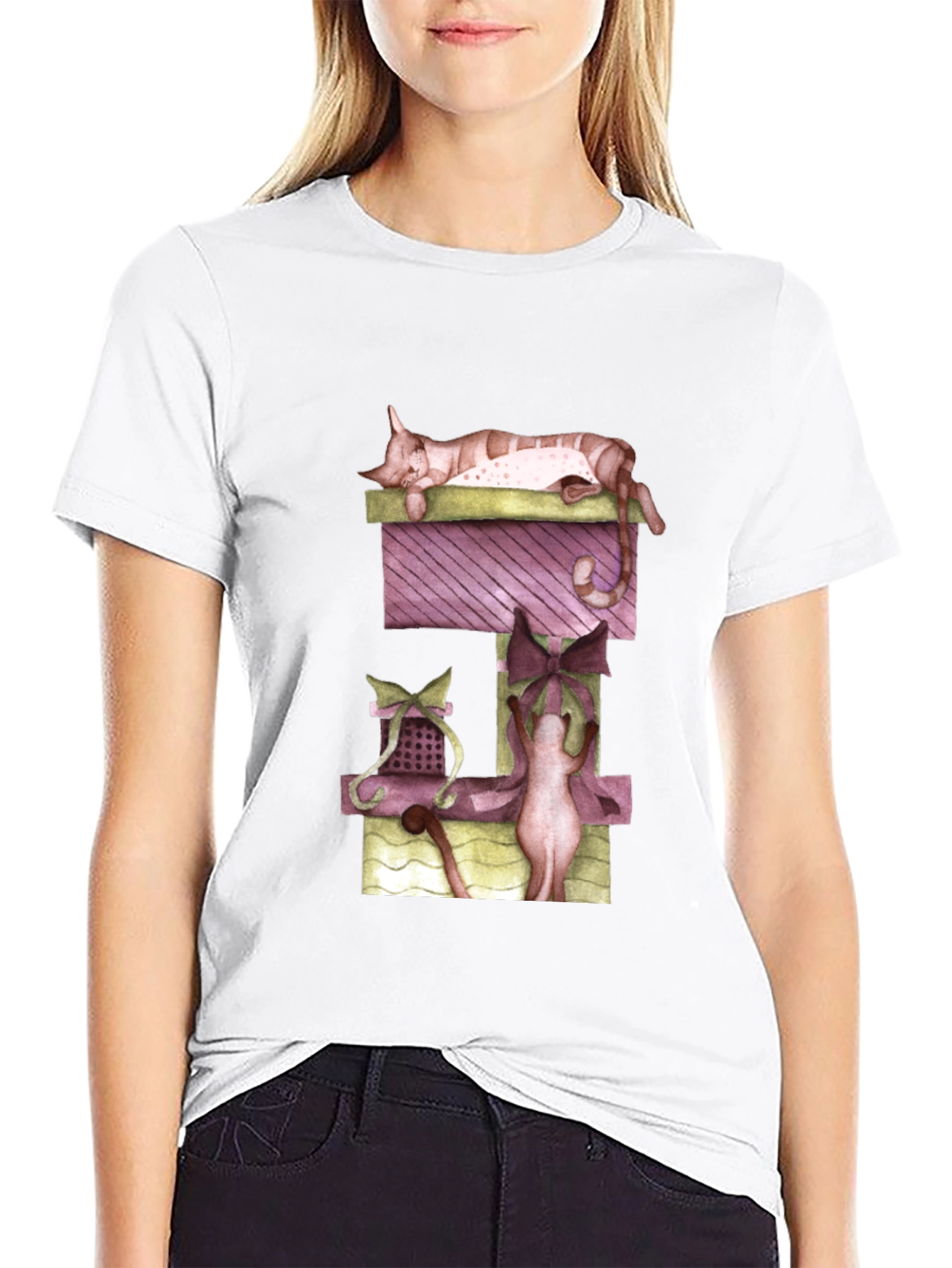 Cat Nap Stack T-Shirt - Whimsical Gift Tee - 9