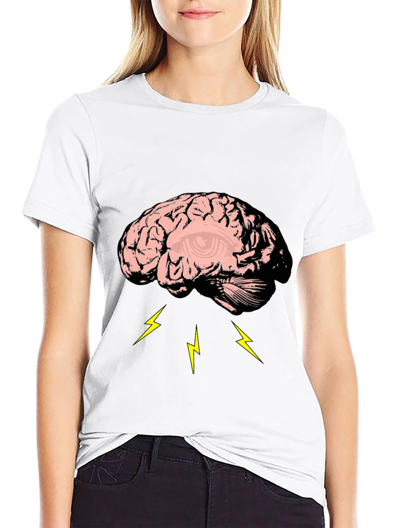 Brain Lightning Graphic Tee - Black Cotton T-Shirt - 9