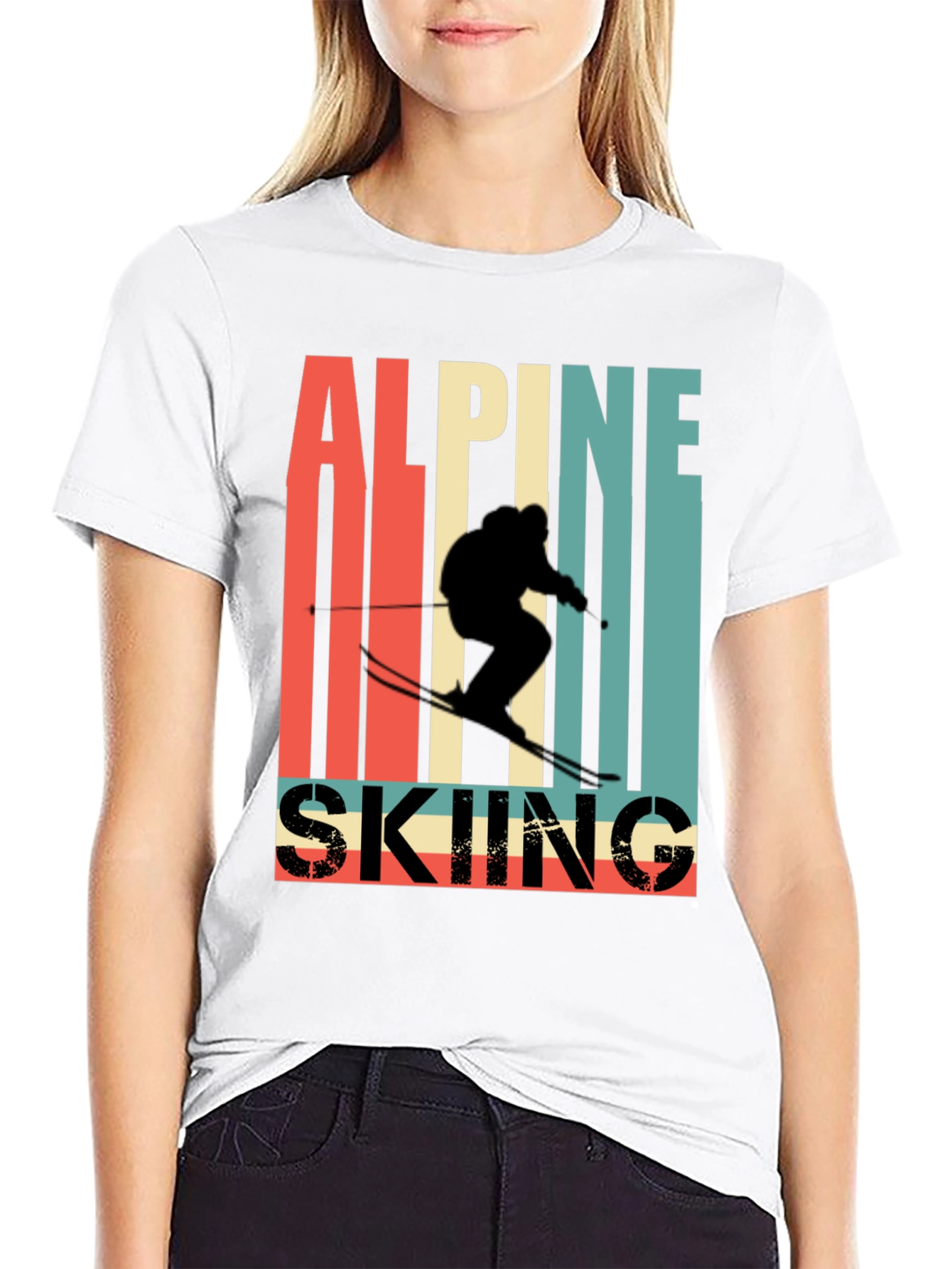 Black Alpine Skiing Retro T-Shirt view 9