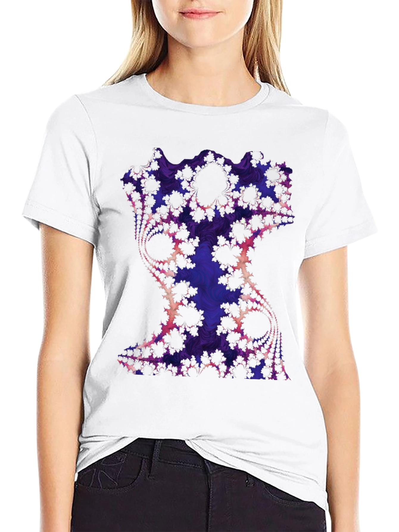 Black Fractal Art Graphic Tee - Black Cotton Blend view 9