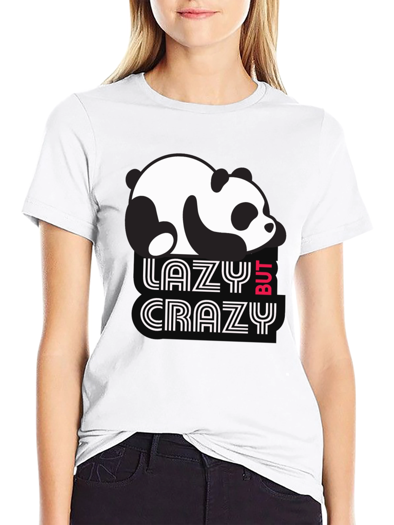 Black Lazy But Crazy Panda T-Shirt - Black Cotton Tee view 9