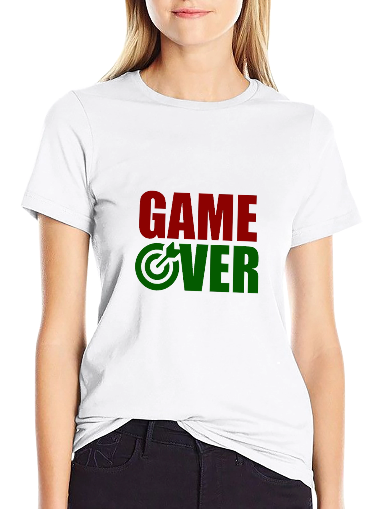 Black Game Over Graphic Print Crew Neck T-Shirt view 9