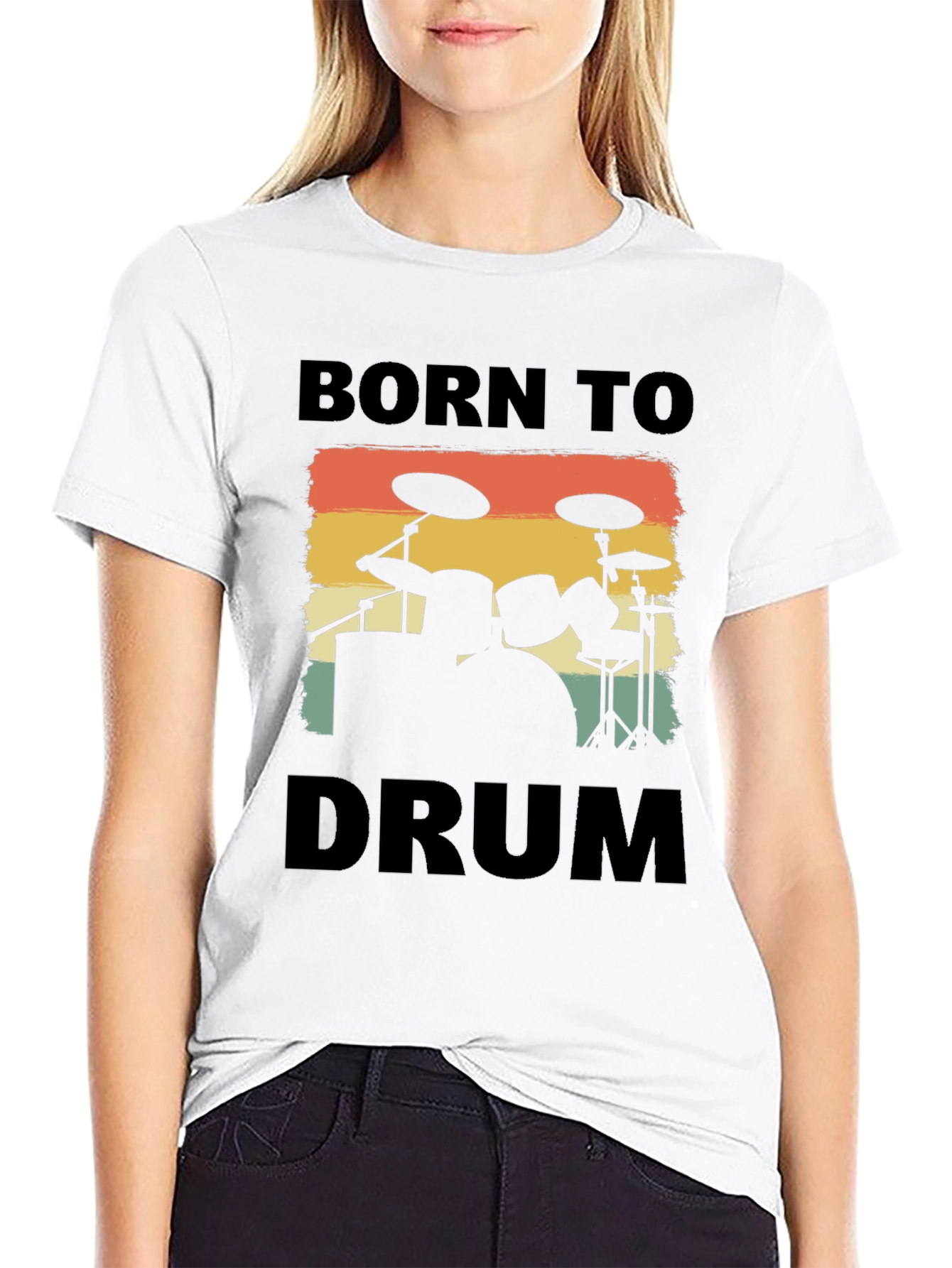 Black Born To Drum Tee - Retro Drumset Graphic T-Shirt view 9