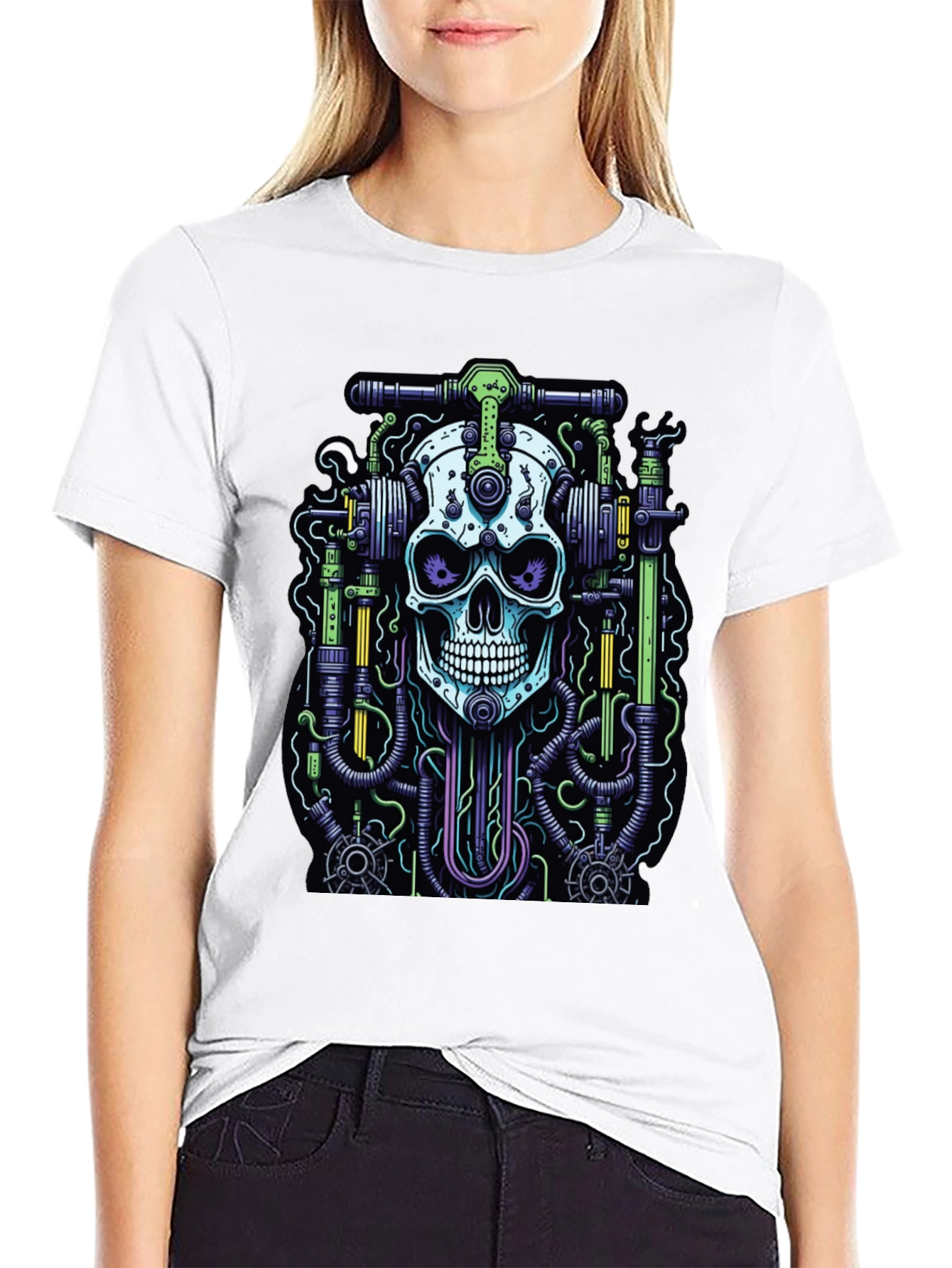 Black Skull Mechanic Graphic T-Shirt view 9