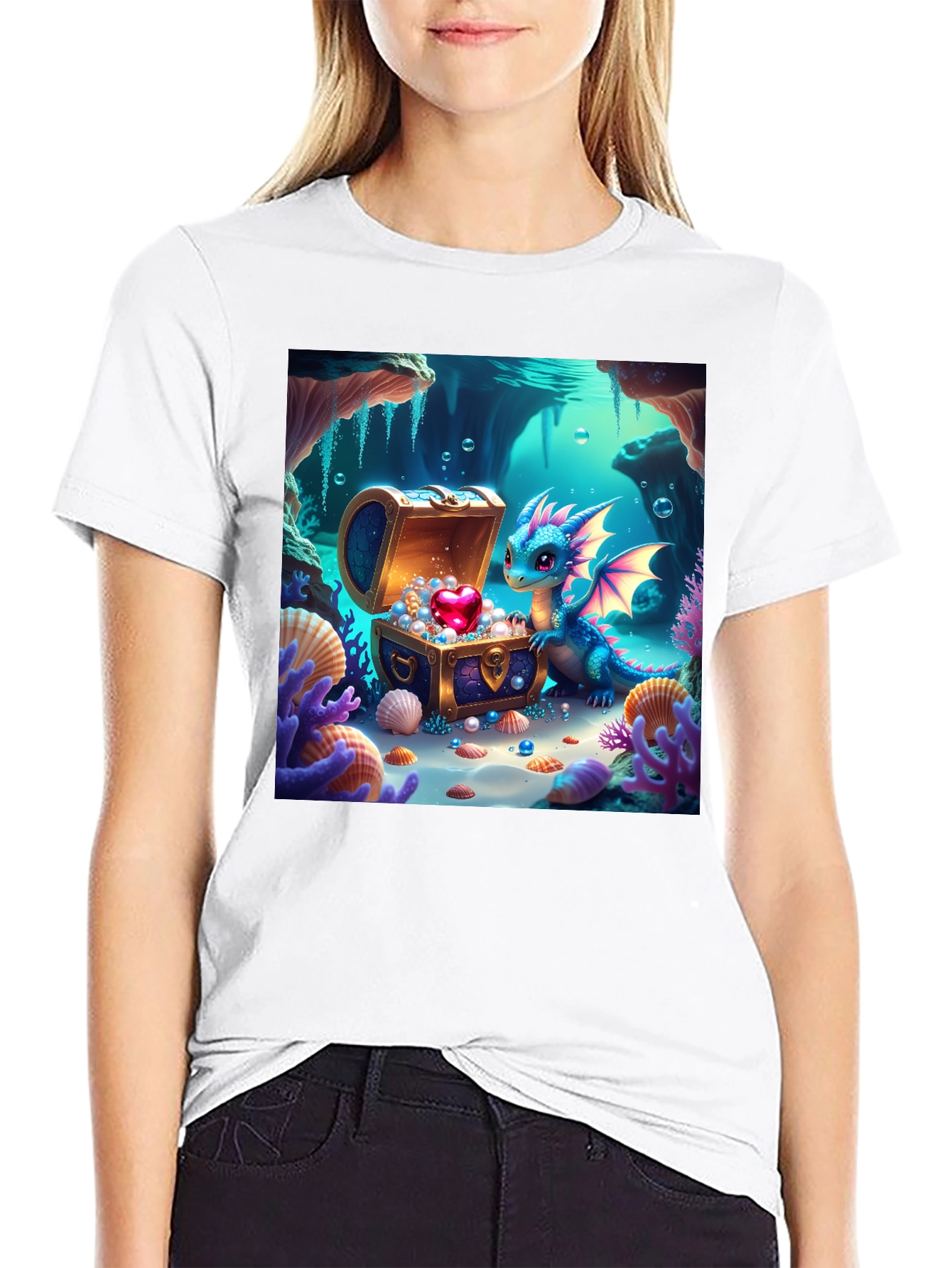 Black Dragon's Treasure T-Shirt - Fantasy Art view 9