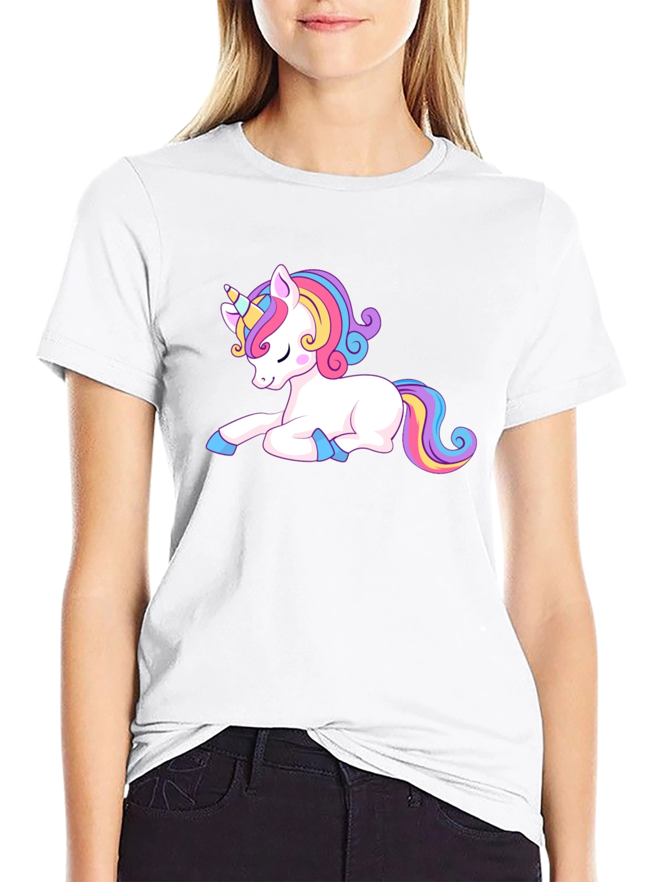 Black Cute Unicorn Graphic Tee - Black Casual Shirt view 9