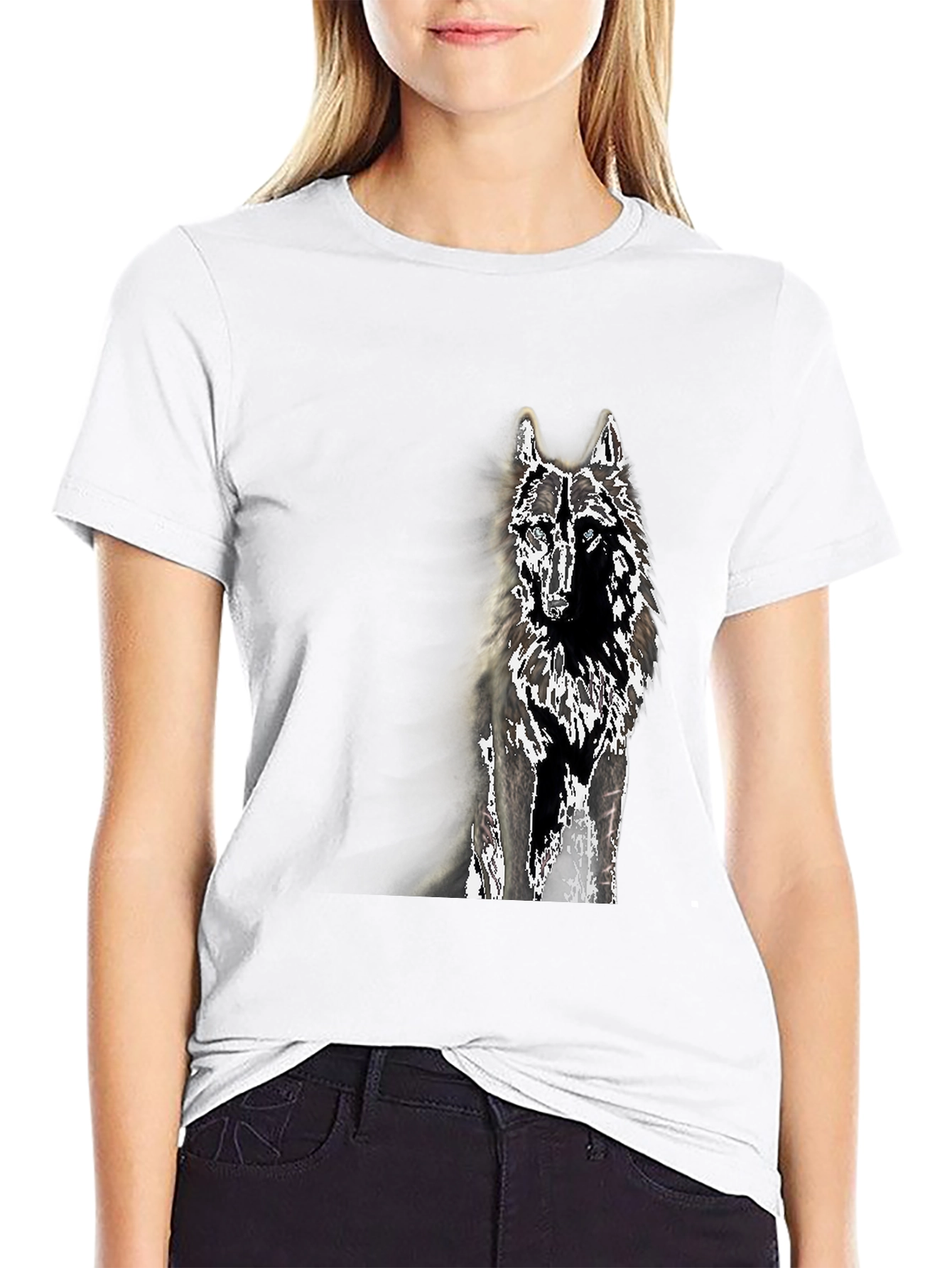Black Wolf Graphic Tee - Black Cotton Blend T-Shirt view 9