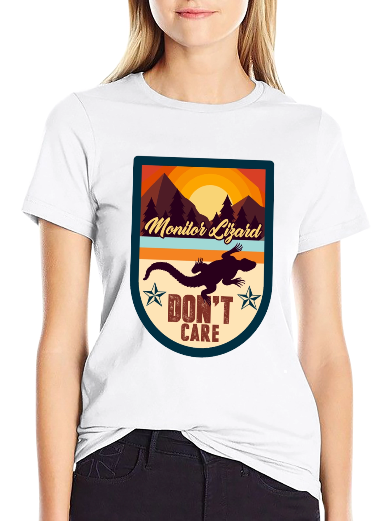 Black Monitor Lizard T-Shirt - "Don't Care" Graphic Tee view 9