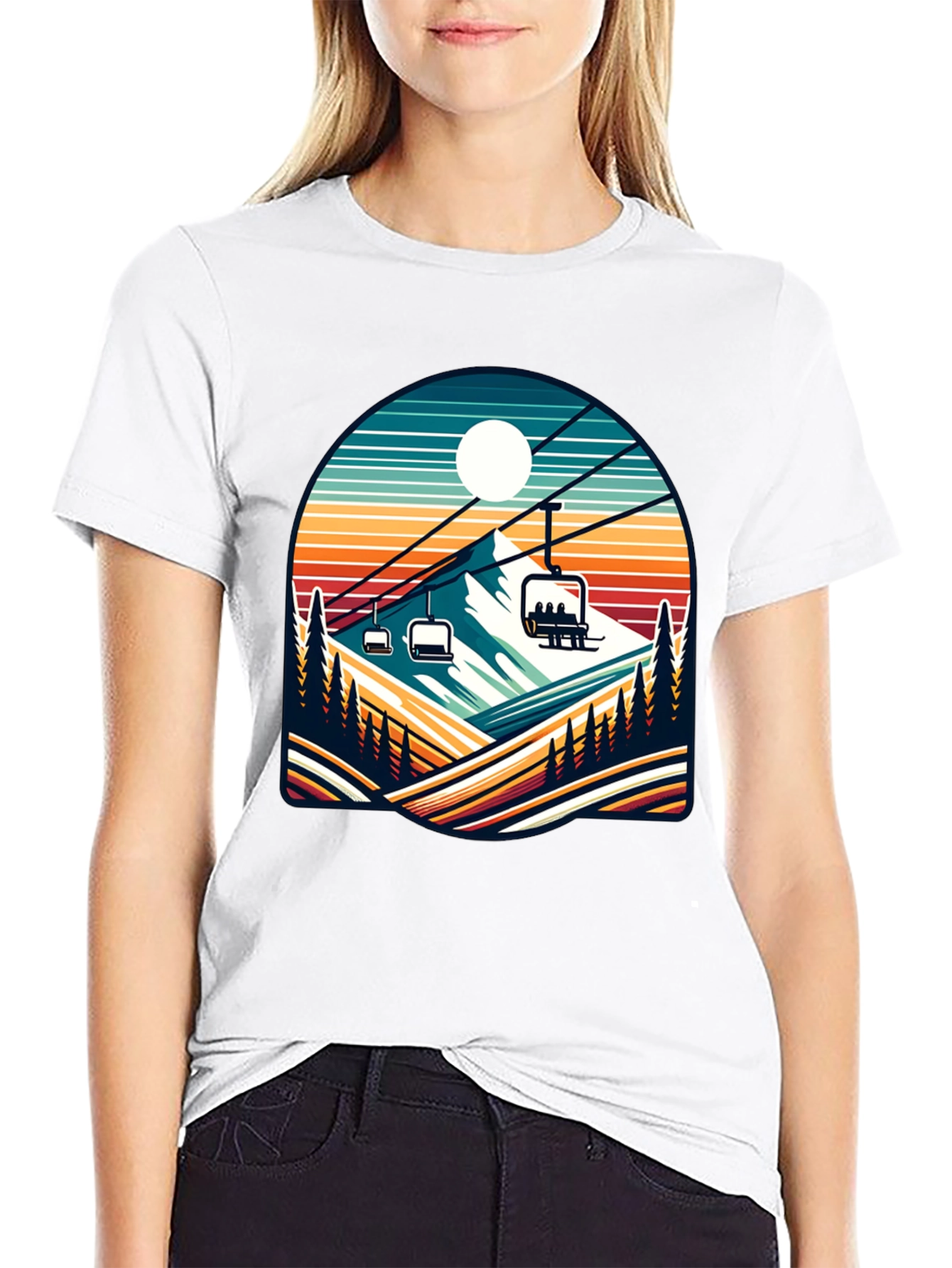 Retro Ski Lift T-Shirt | Mountain Scene Tee - 9