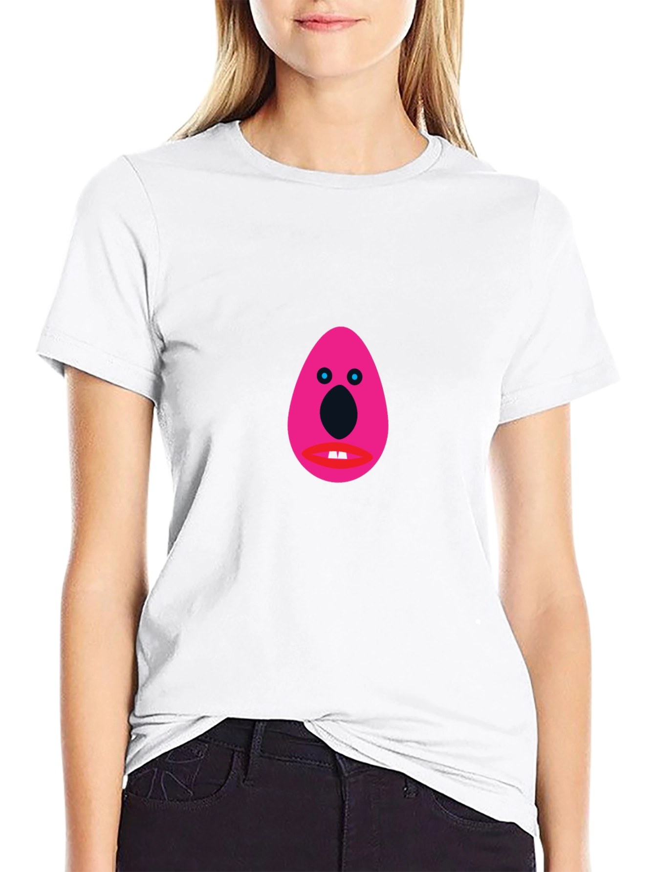 Black Funny Graphic Tee - Pink Egg Head Design view 9