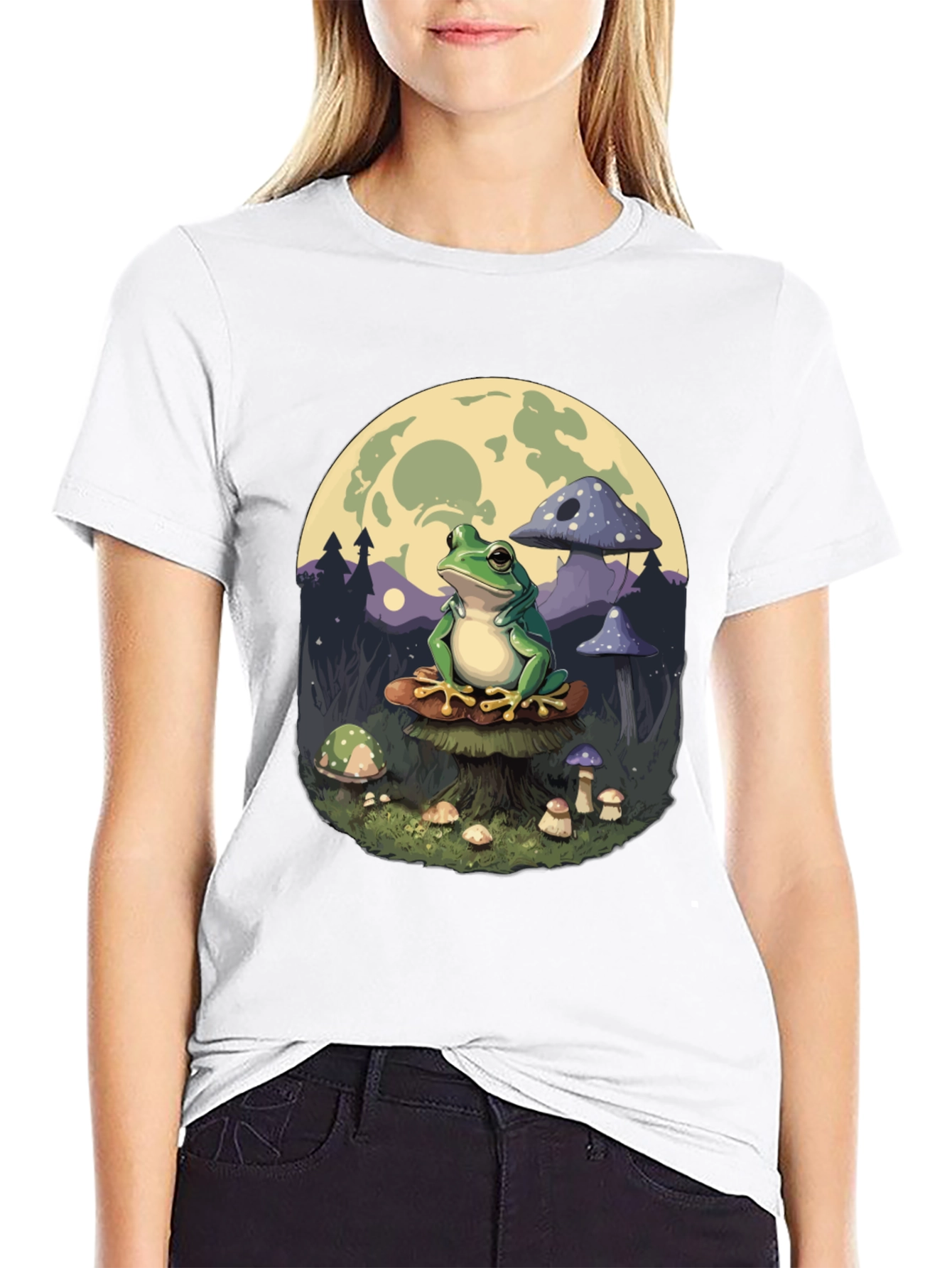 Black Frog on Mushroom T-Shirt - Whimsical Design view 9