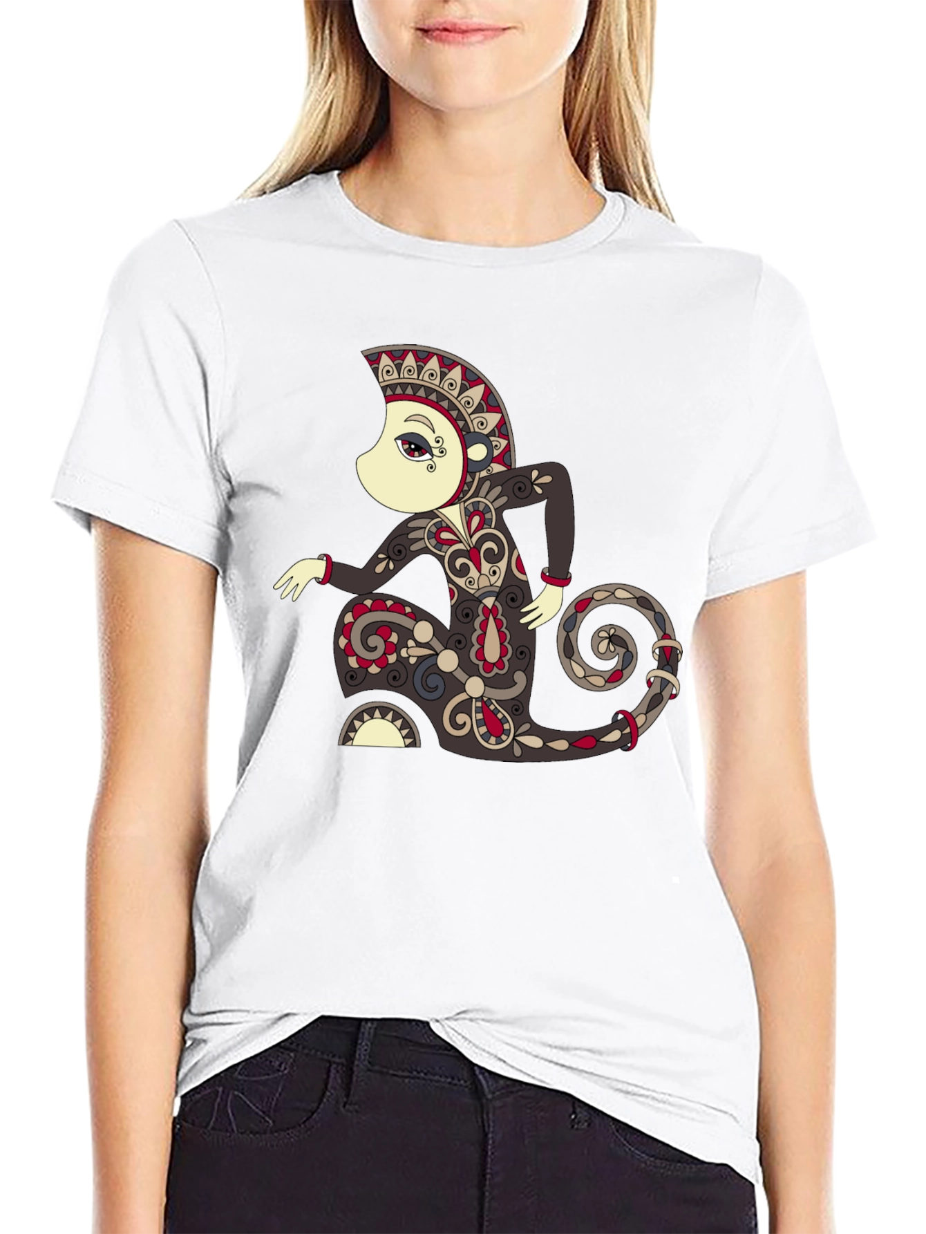Black Unique Graphic Tee - Ornamental Figure Design view 9