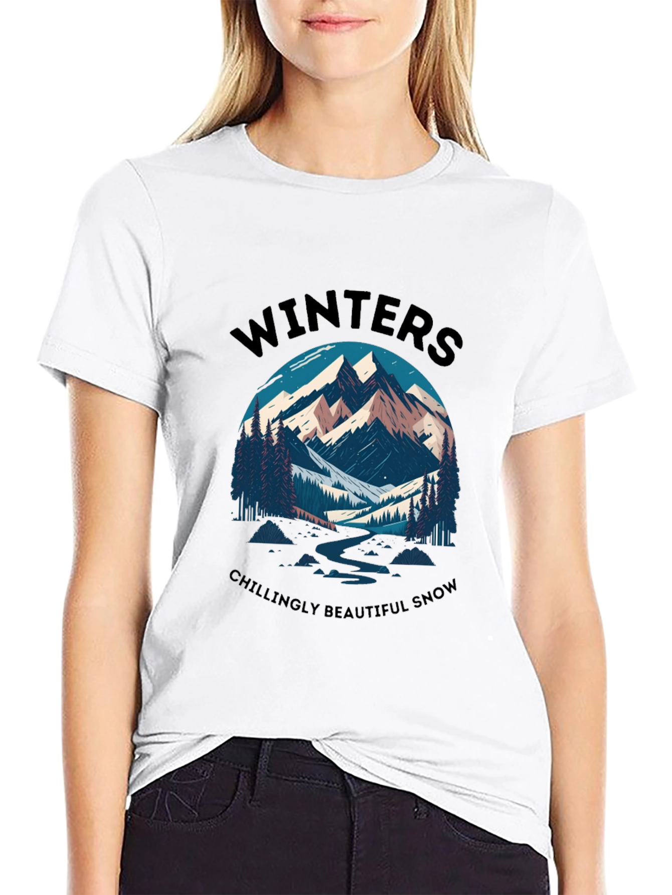 Black Winter Mountain Scene Graphic Tee view 9