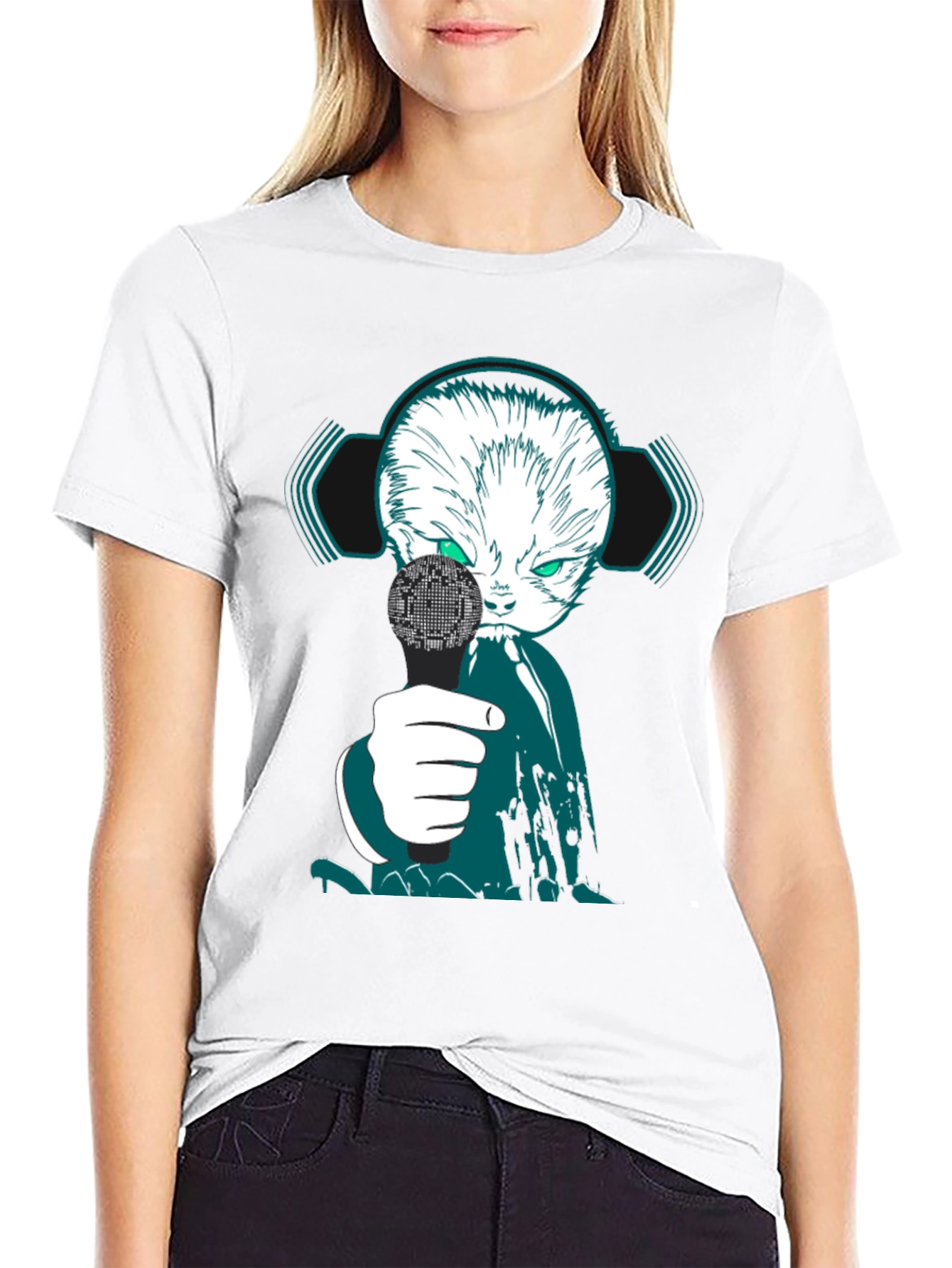 Black Cyber Cat DJ Graphic Tee - Unique Streetwear view 9