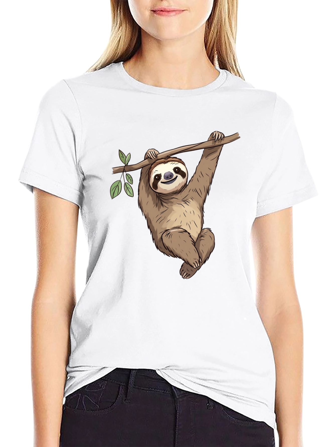 Black Cute Sloth Hanging on Tree T-Shirt view 9