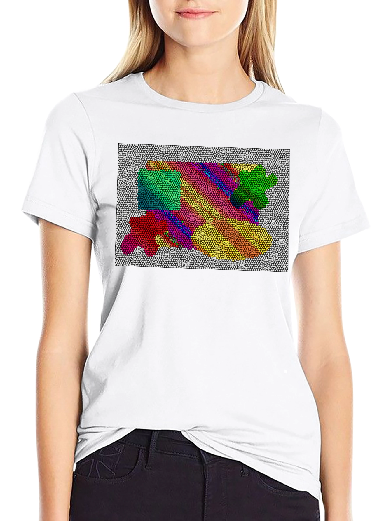 Black Abstract Mosaic Graphic Tee - Artistic Black T-Shirt view 9