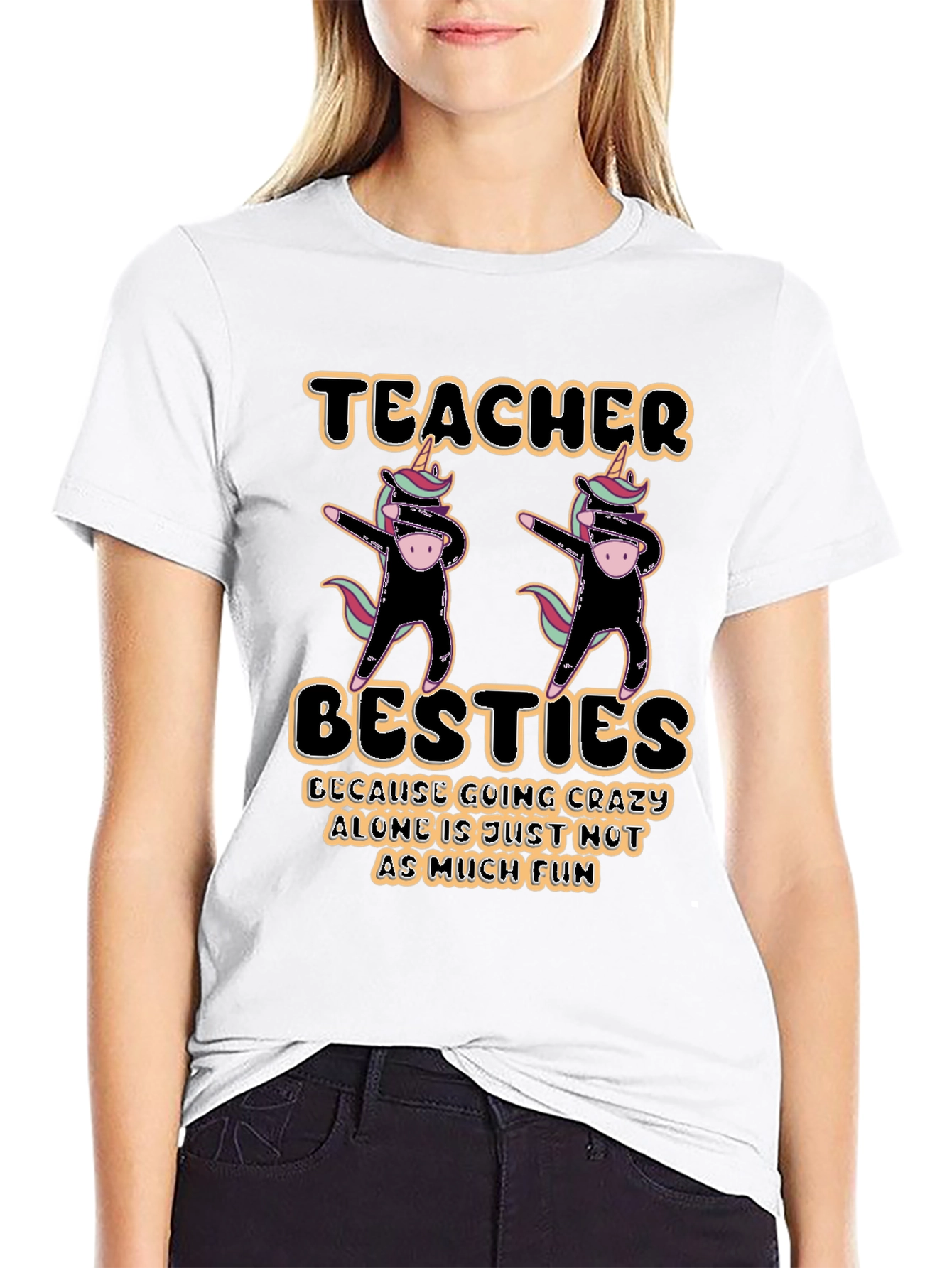 Black Teacher Besties Unicorn Dabbing Graphic T-Shirt view 9