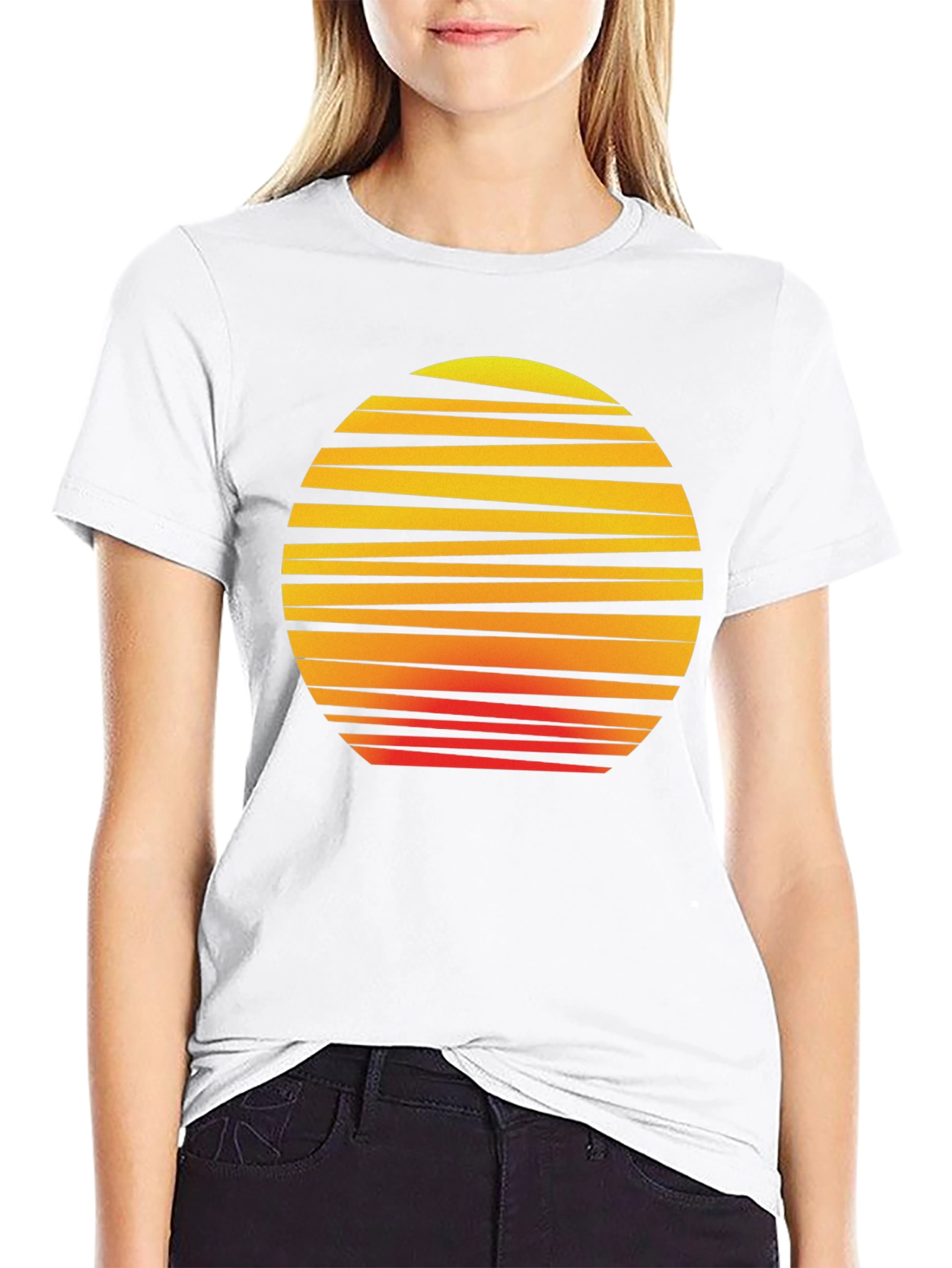 Black Retro Sunset Graphic Tee - Black Cotton T-Shirt view 9