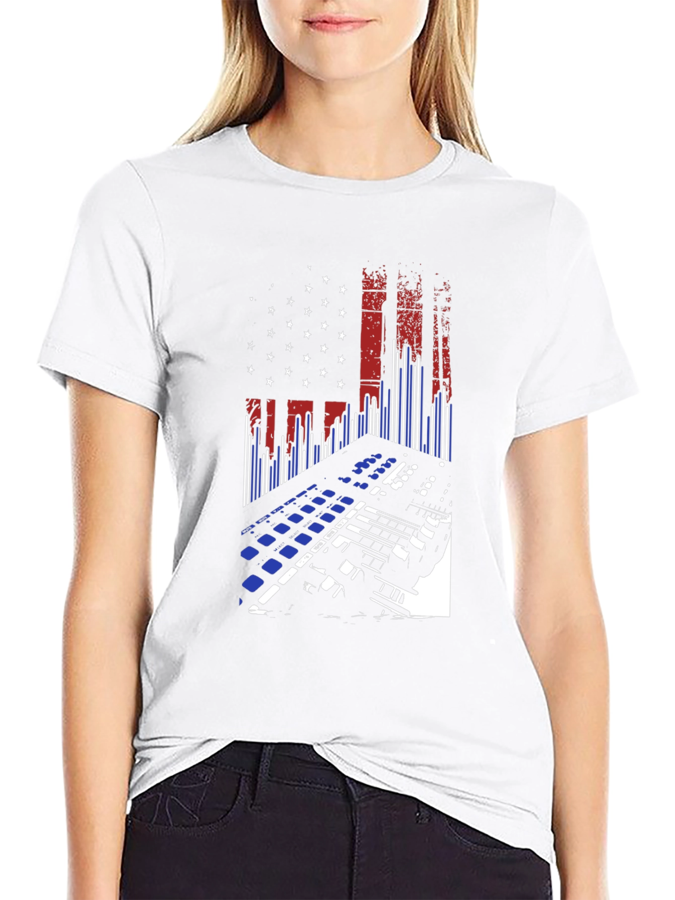 Black American Flag DJ Keyboard Black T-Shirt view 9