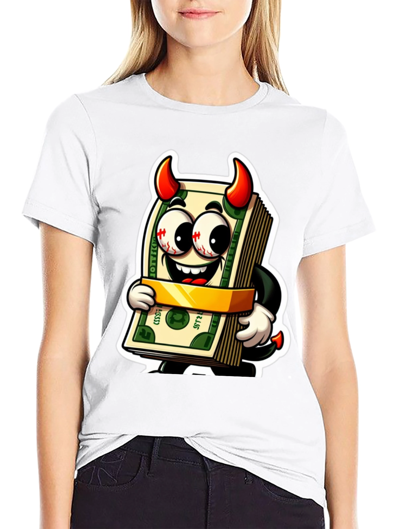 Black Money Devil Graphic Tee - Cartoon Cash Shirt view 9